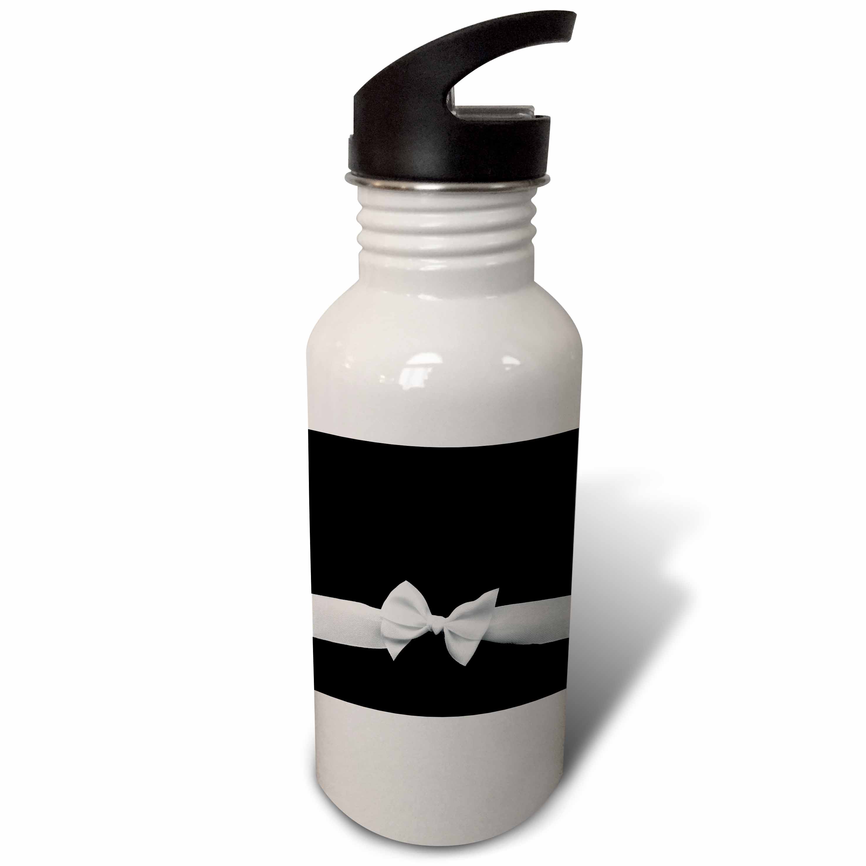 Elegant and Classy White Ribbon Bow on Sleek Stylish Black - Womens Retro Fashion Style 21 oz Sports Water Bottle wb-56658-1