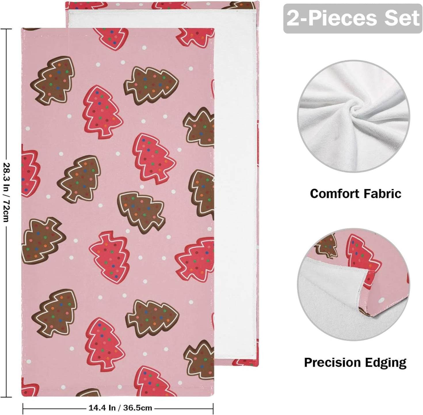 Christmas Tree Sweet Cookies Hand Towels, Gingersnap Kitchen Towel Ultra Soft and Absorbent,Decorative Fingertip Face Towel for Bathroom Hotel, 2 PCS, 28.3