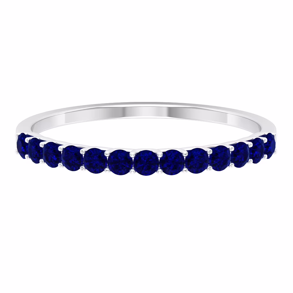 September Birthstone Blue Sapphire Stackable Ring, 925 Sterling Silver, US 4.00