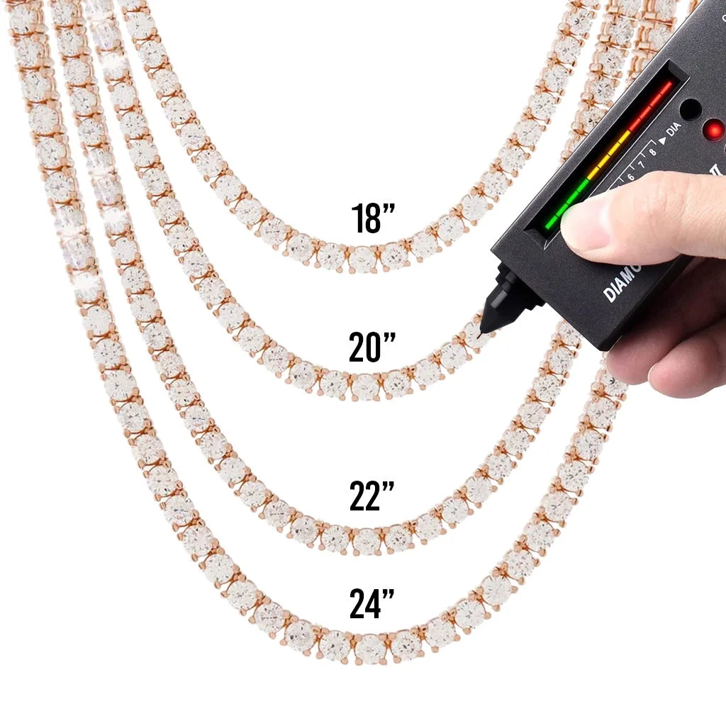 928 Silver 3mm VVS Moissanite Tennis Chain Rose Gold 24 Inches Chain