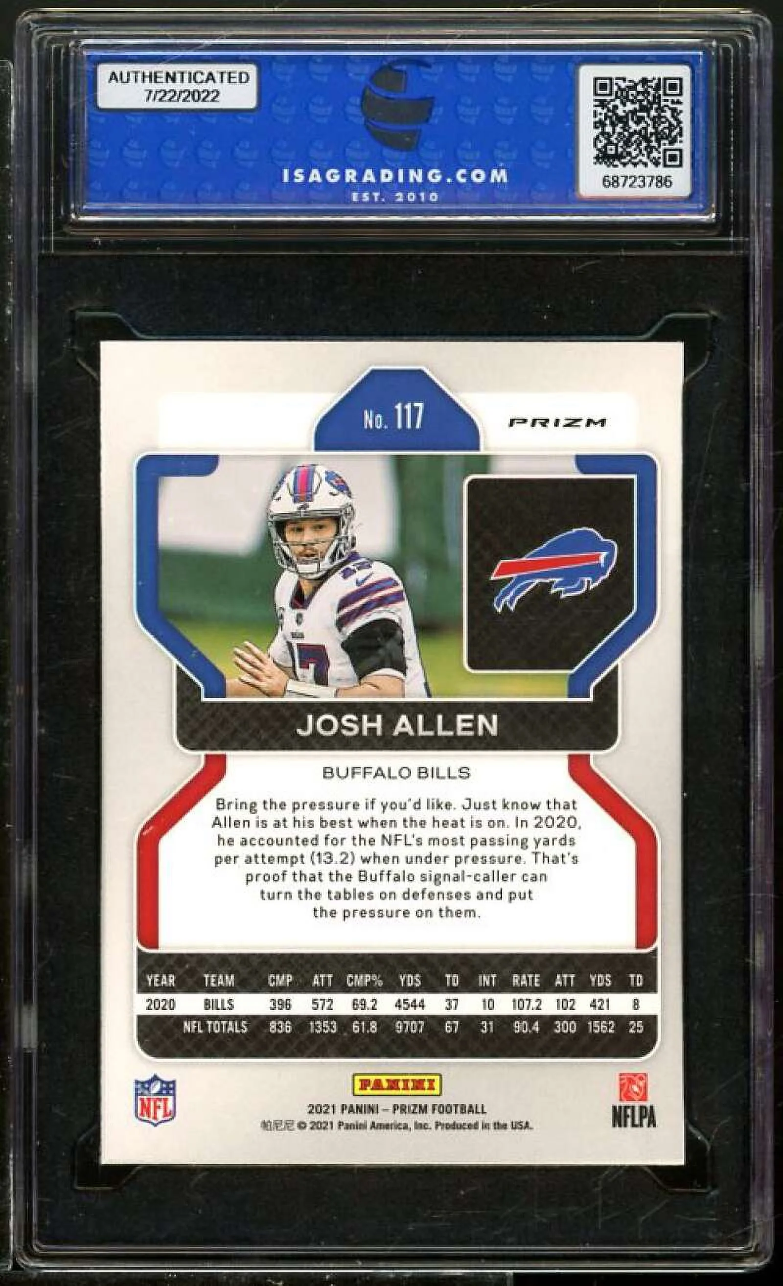 Josh Allen Card 2021 Panini Prizm Silver Prizms #117 ISA 9 MINT