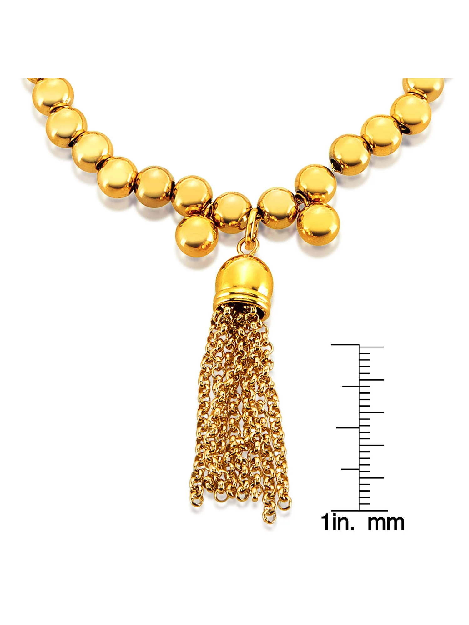 Gold Plated Tassel Beaded Stainless Steel Bracelet (6mm) - 6.5