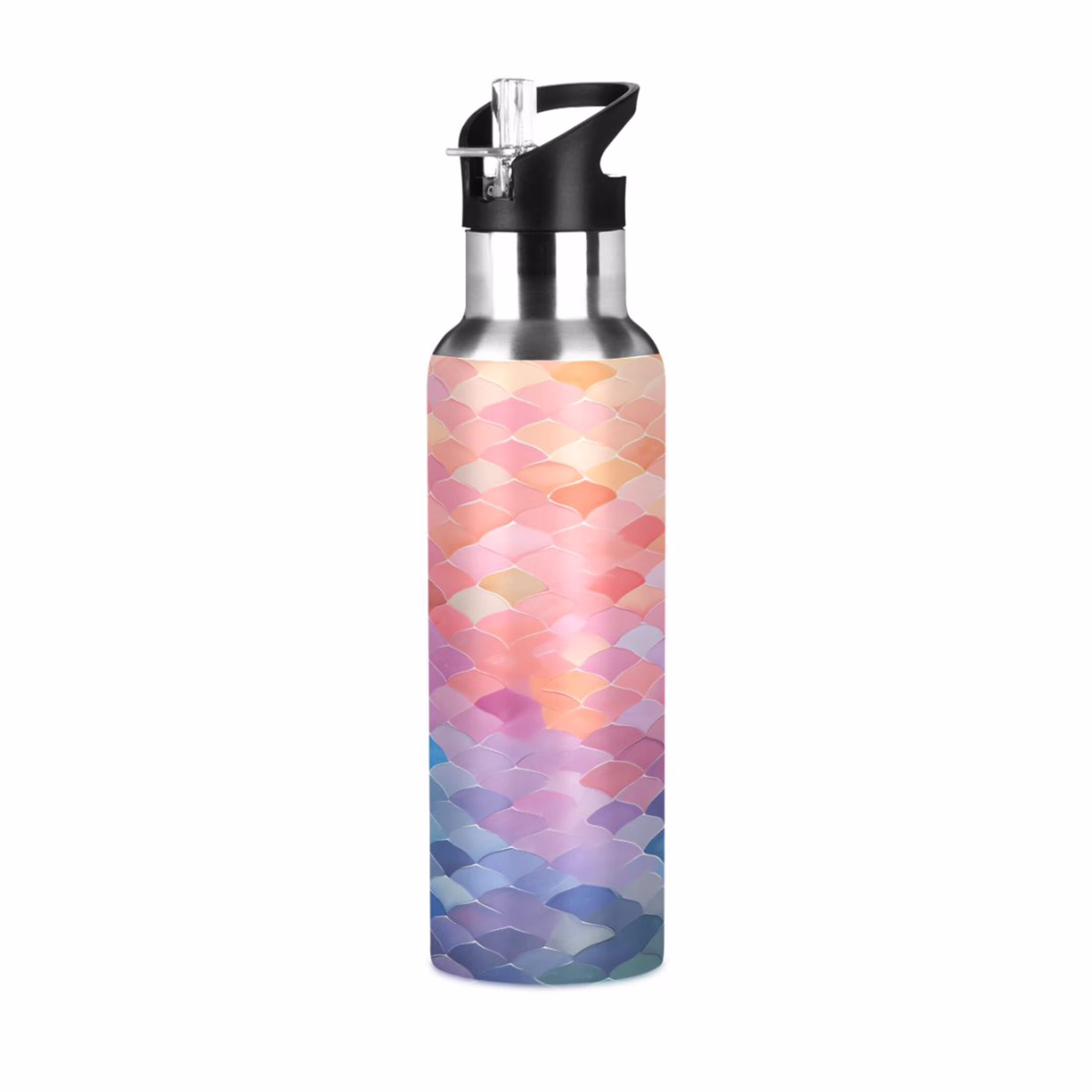 Water Bottle with Straw Lid Leak Pink Colorful Stainless Steel Insulated Thermos Vacuum Flask for Cold Hot Drinking for Sports Camping Gym Yoga