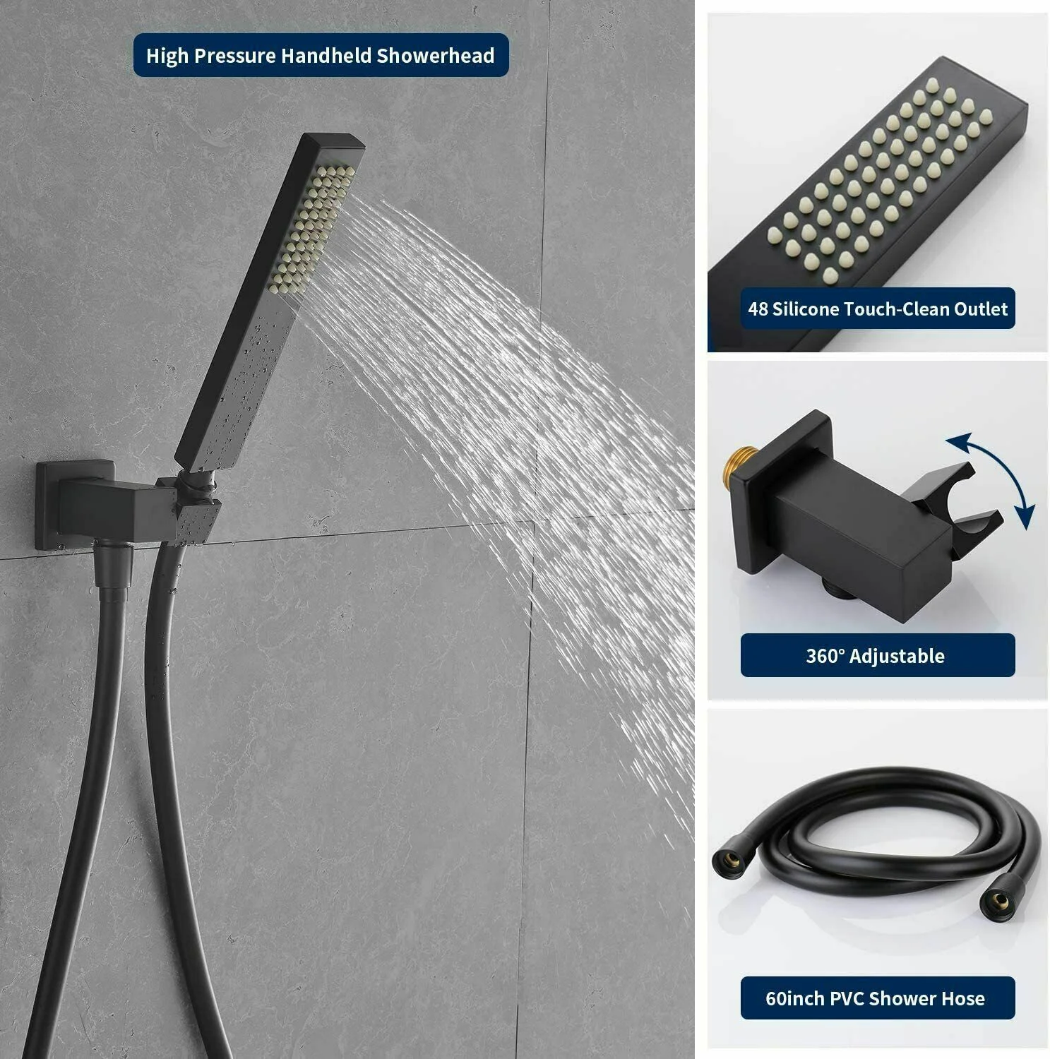 Zovajonia Shower System Matte Black 16 Inches LED Shower Faucet Set,   Rain Shower Head with Handheld Spray laundry jet system Bathroom Wall Mount Shower Fixtures