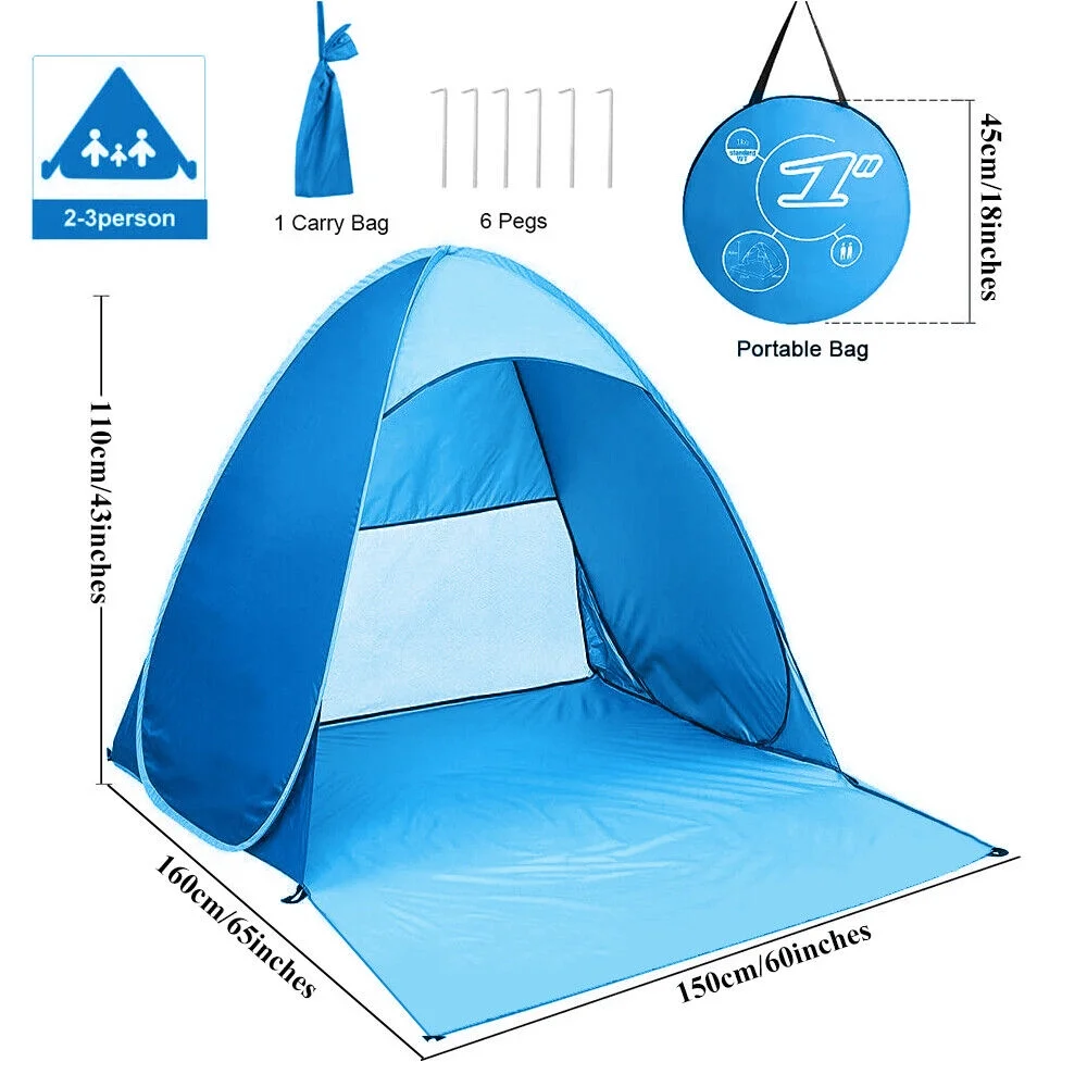 Automatic Pop-up Beach Tent Open in Seconds 3-4 Persons UPF50+ Beach Sun Shade