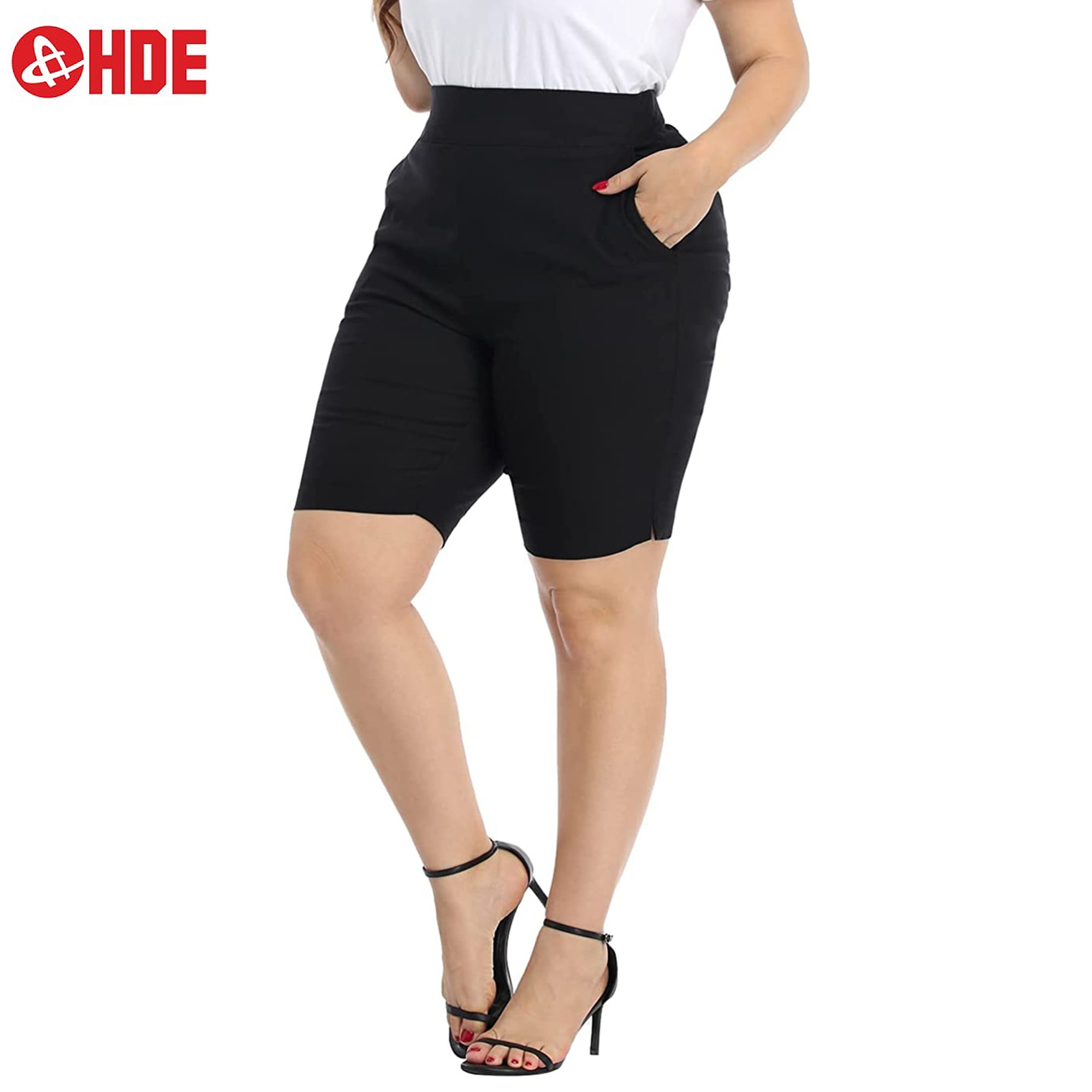 HDE Plus Size Bermuda Shorts for Women with Pockets Black 3X