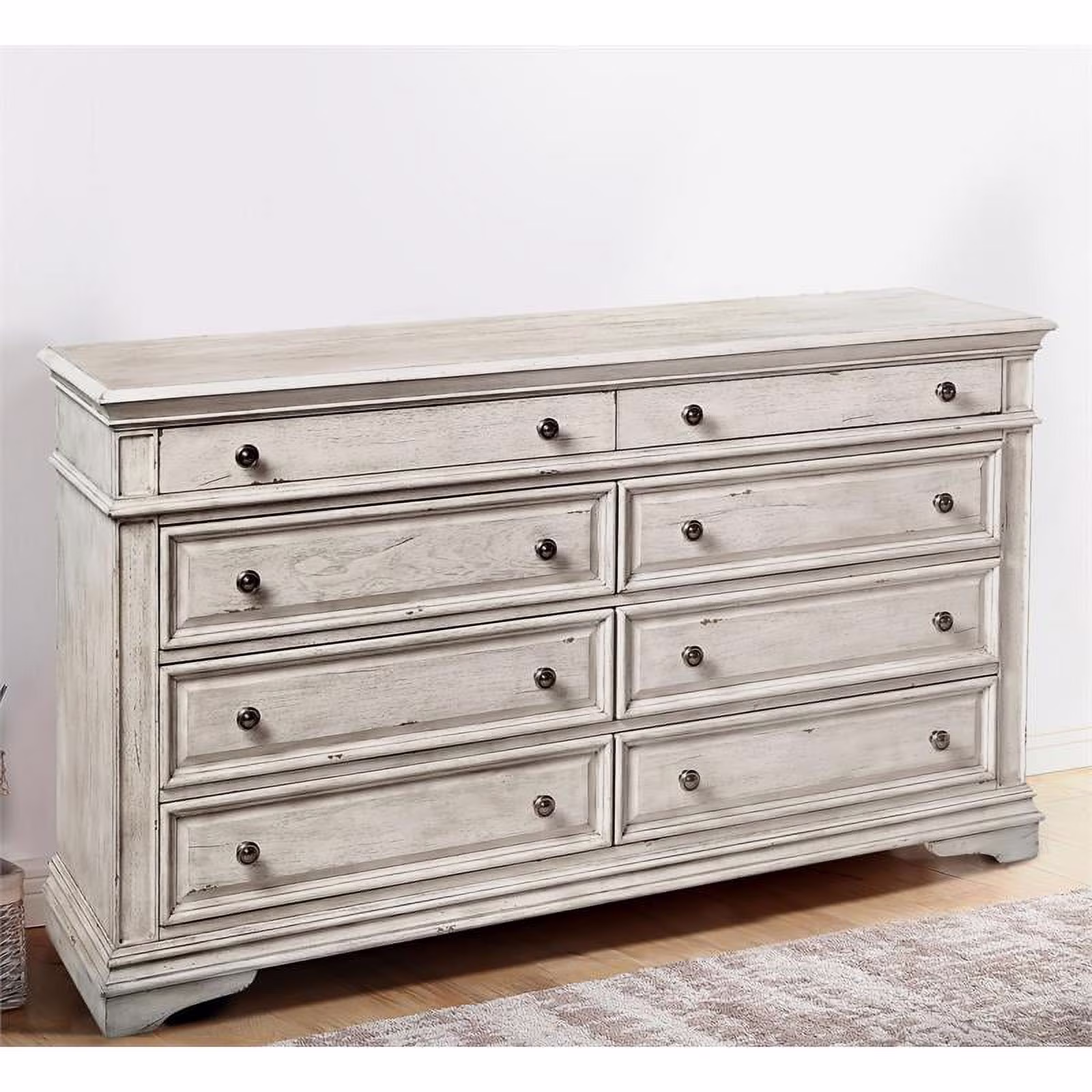 Bowery Hill Farmhouse Highland Park Rustic Ivory Wood 8-drawer Dresser in White