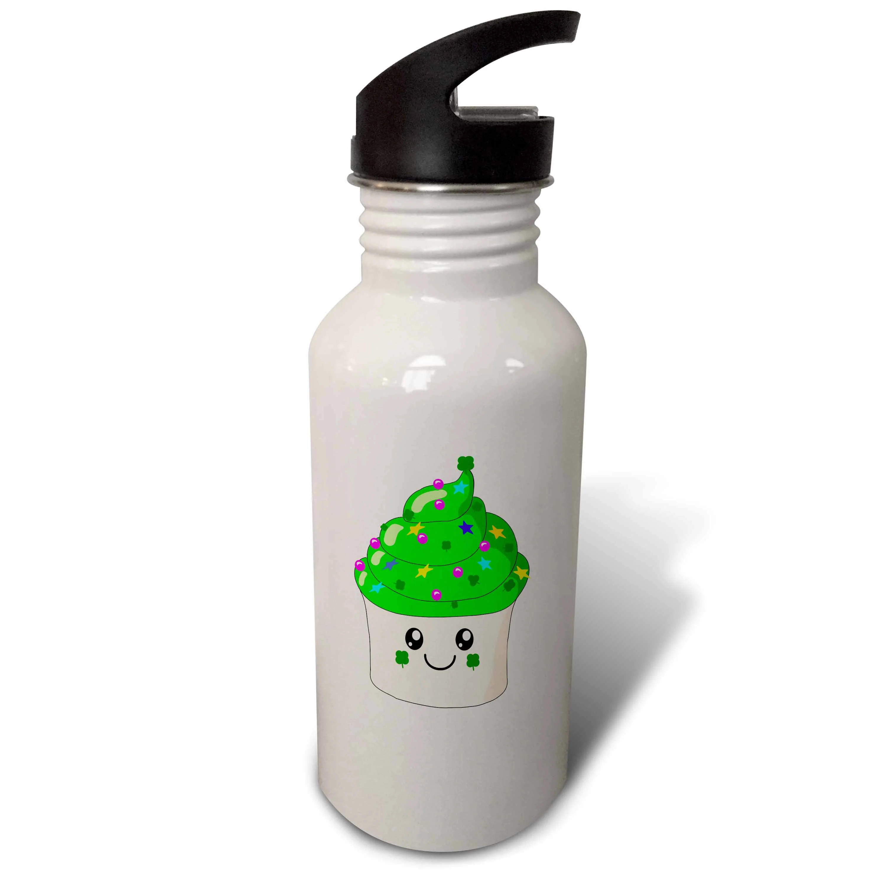 Cute Green St Patricks Day Cupcake - Kawaii Cupcakes for Irish Holiday - Ireland Shamrocks clovers 21 oz Sports Water Bottle wb-76572-1