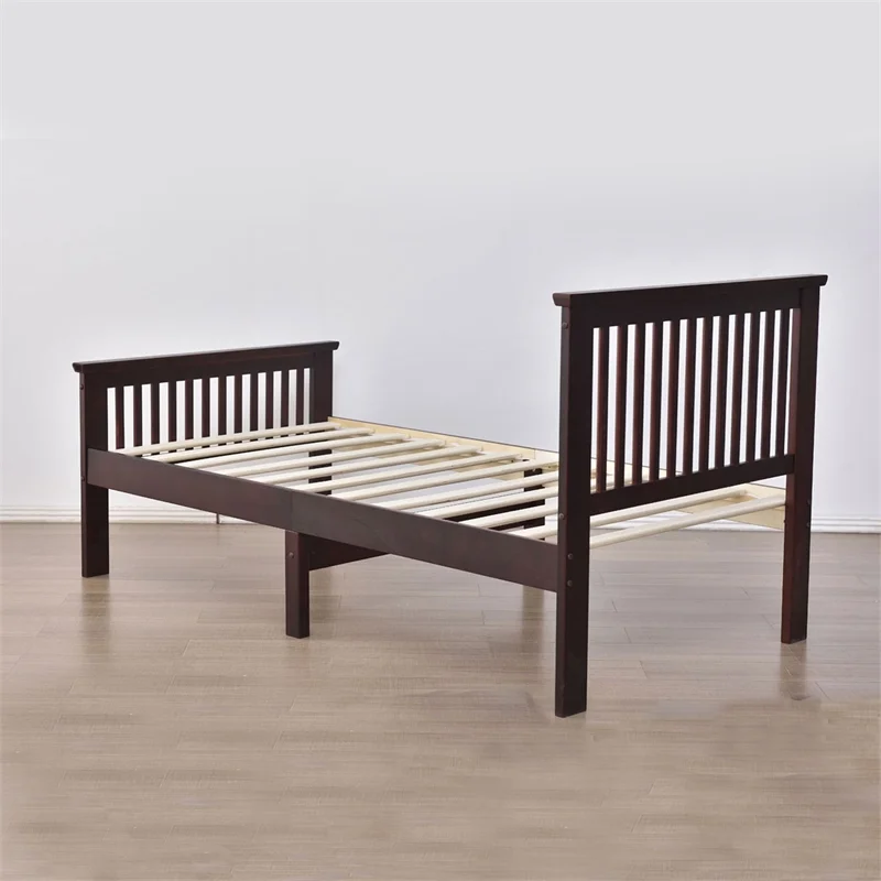 Home Square 2-Piece Set with Pine Twin Bed and 2-Drawer Armoire in Mahogany