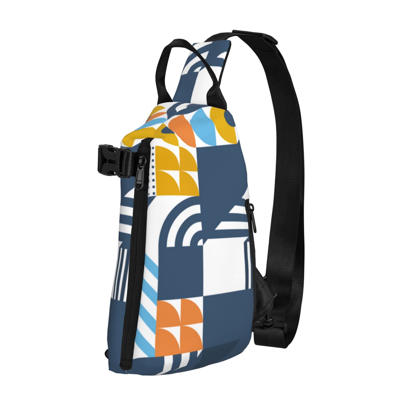 ZNDUO Small Sling Crossbody Backpack, Blue Modern Geometric Art Pattern Lightweight One Strap Sling Bag Backpack for Hiking Walking Biking Travel Cycling