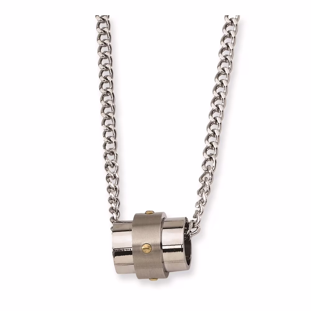 Stainless Steel Necklace with Pendants Chain Yellow IP-plated Accent 24 inch 20 mm