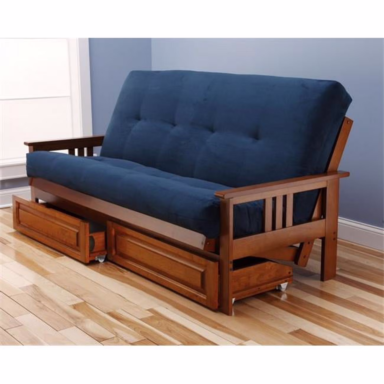 Monterey Frame Suede Mattress & Storage Drawers, Blue - Blue