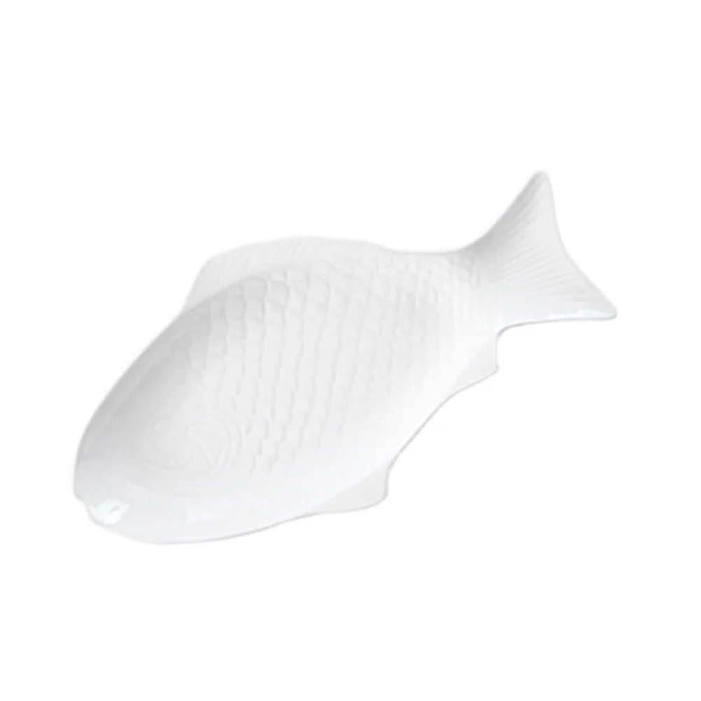 Ceramic Tableware Creative Plate Fish Shaped  Dish Snack Storage Fish Pan for Restaurant Home Dinner (15 Inches + White)