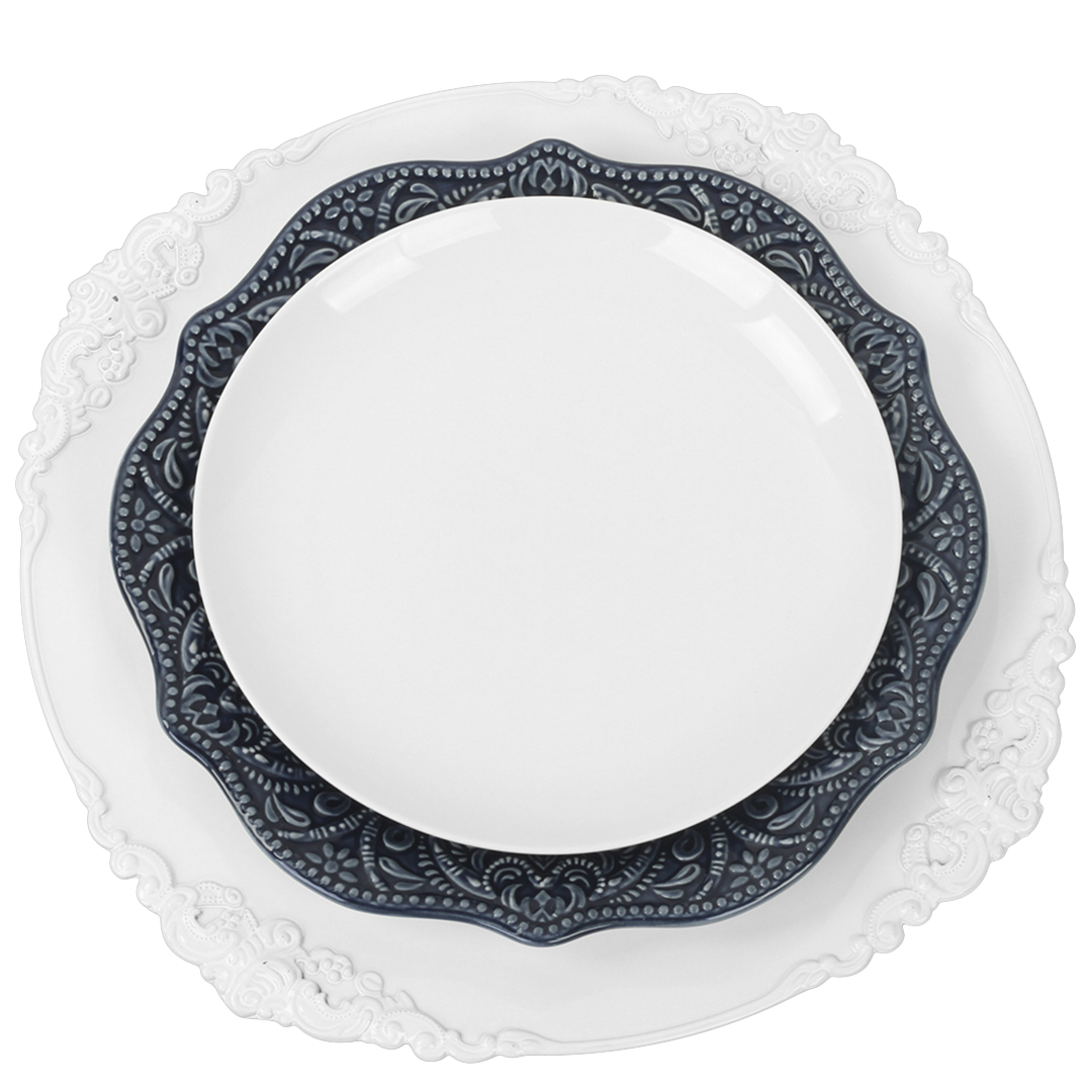 Koyal Vintage Charger Plates BULK, Set of 24 - White for Weddings Birthdays Quinceaneras Party Thanksgiving Christmas