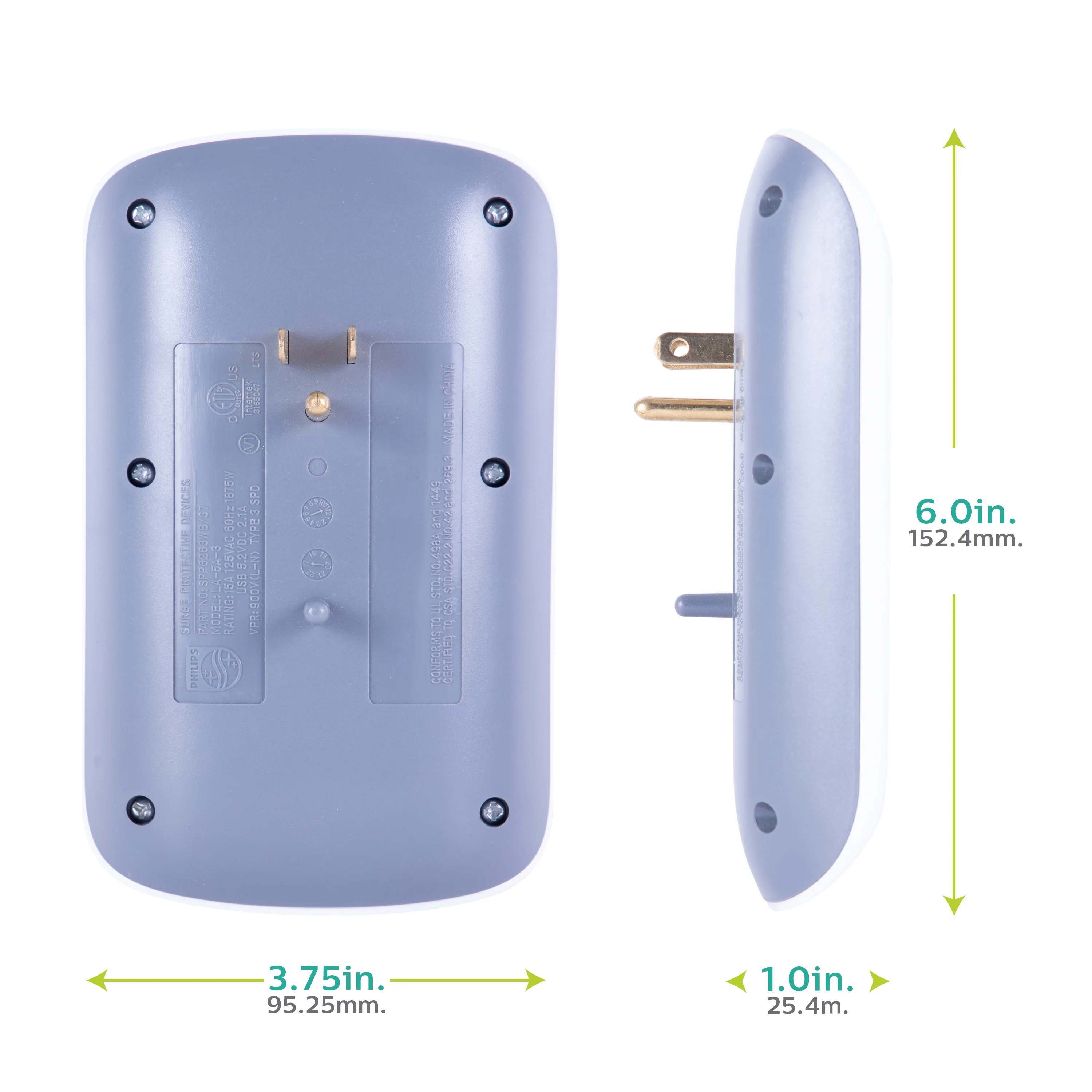 Philips Surge Protector with USB Charging, 2 Pack, 6 Outlet, 2 USB Charging Ports, Wall Adapter, White