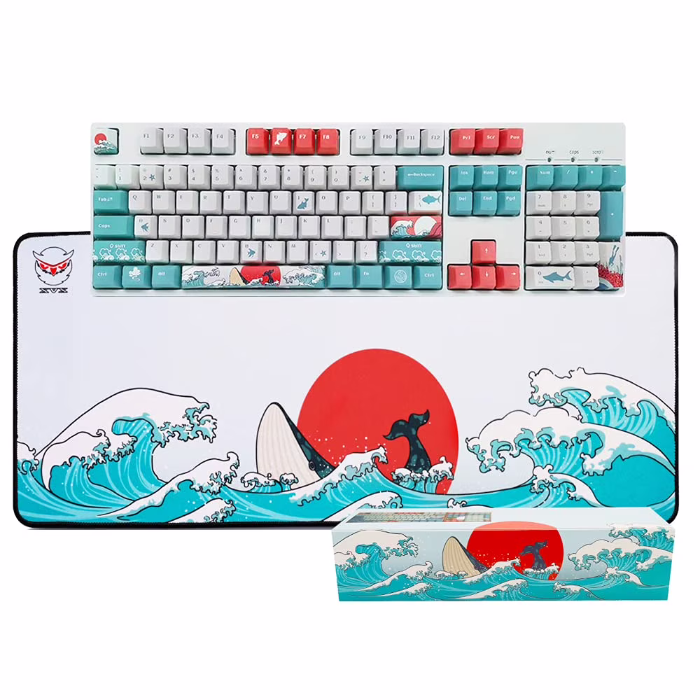 XVX Keyboard Keycaps and Gaming Mouse Pad Set,OEM Profile PBT Keycaps Keyset, Large Mouse Pad Desk Mat for Windows PC Gamer (Coral Sea)