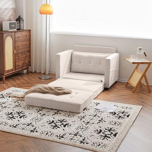 RUNFAYBIU Upgraded 64" W 84" L Full Size Futon Sofa Bed  6" Thick Upholstery Chenille Loveseat Sofa Sleeper Pull Out Couch Convertible Floor Couch for Living Room  Bedroom  En