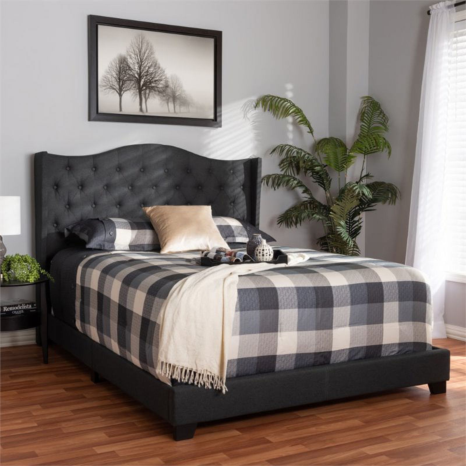 Bowery Hill Fabric Tufted Full Bed in Charcoal Grey