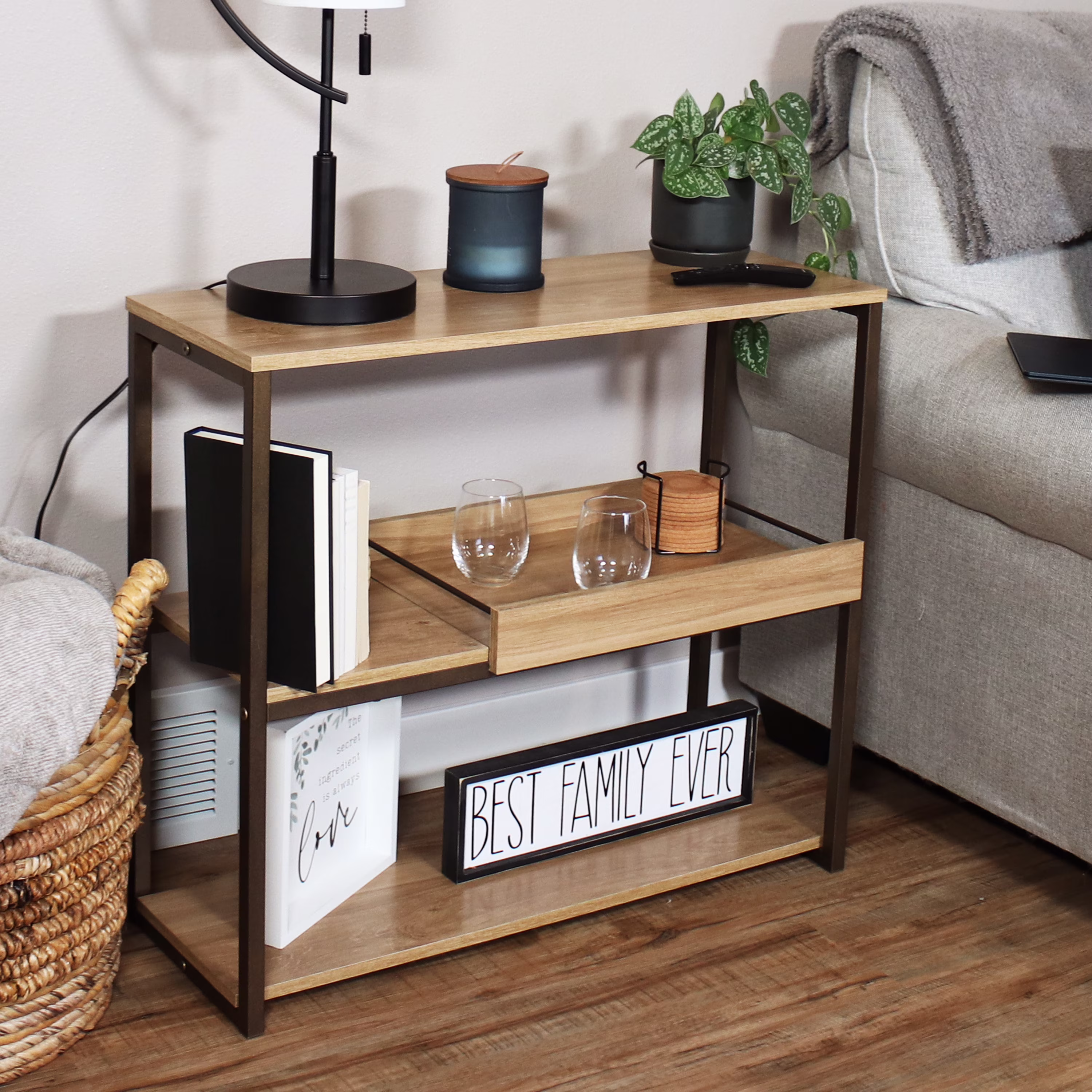 Sunnydaze Industrial Console Table with Serving Tray - 28.25