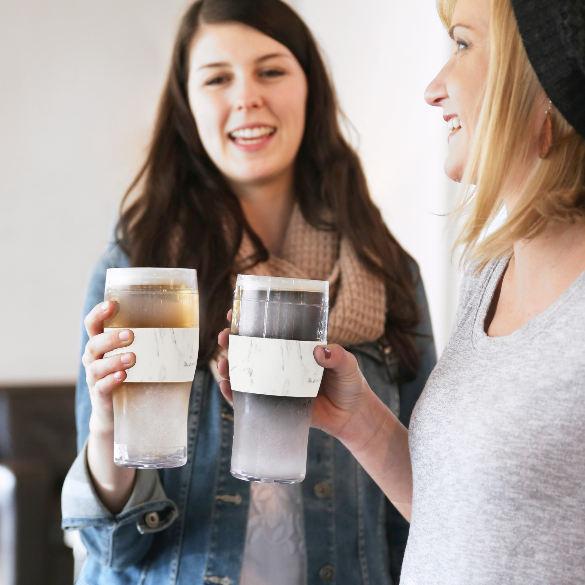 Host Freeze Beer Glasses - Double Walled Insulated Plastic Pint Glasses, Marble