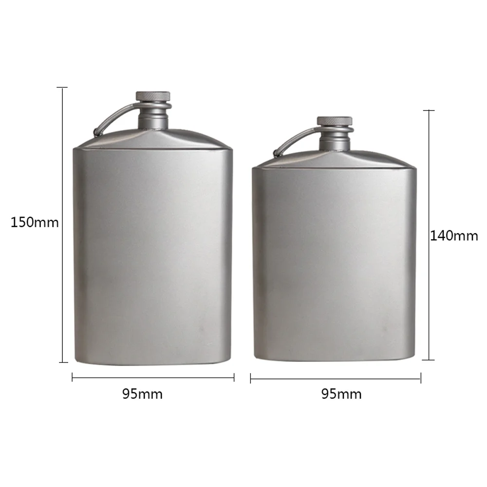 Titanium Flask Hip Flagon with Screw Clip Ultralight Hydration Flat Bottle with Ti Funnel for Outdoor Hiking