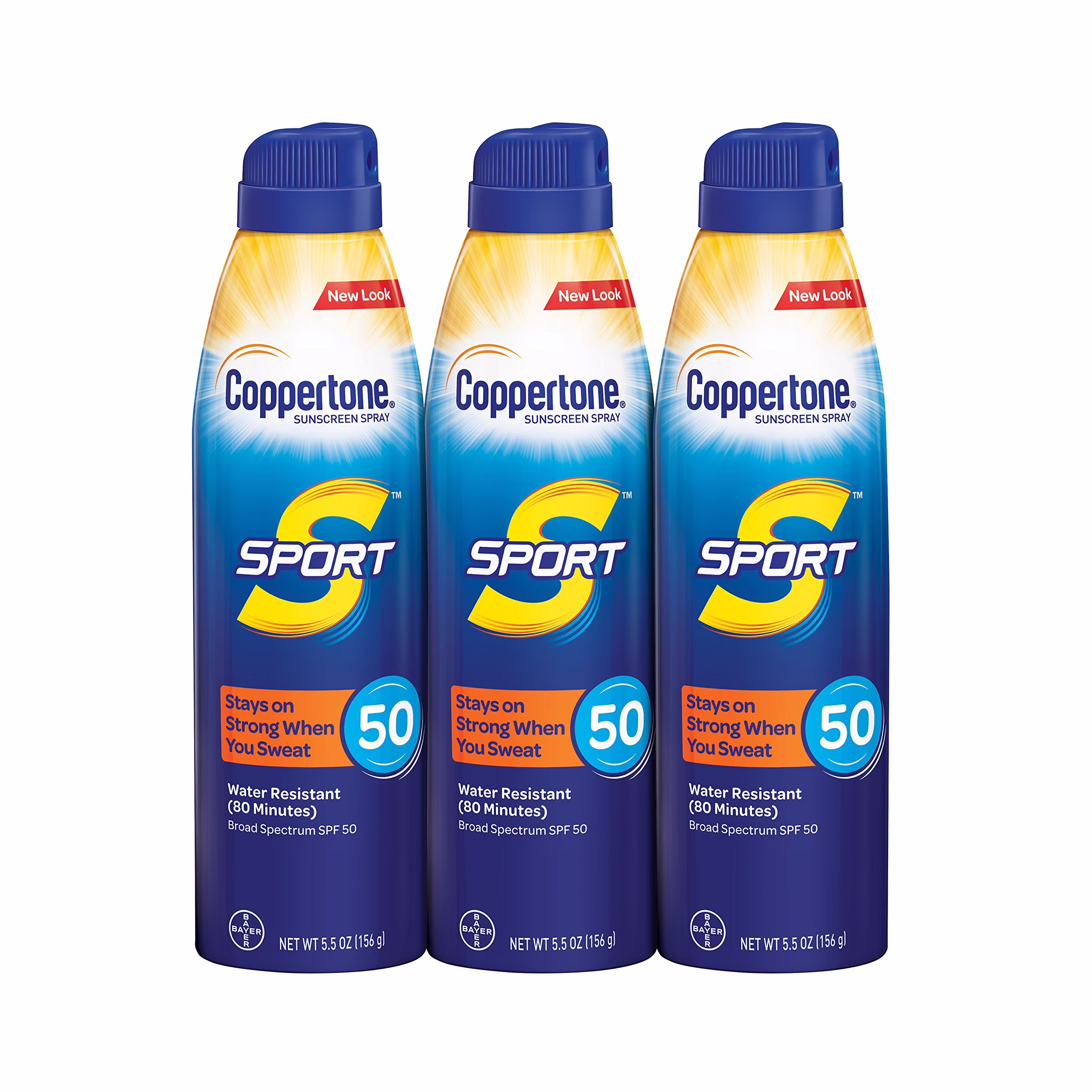 Coppertone Sport Continuous Sunscreen Spray Broad Spectrum SPF 50 Multipack (5.5 Ounce Bottle, Pack of 3)