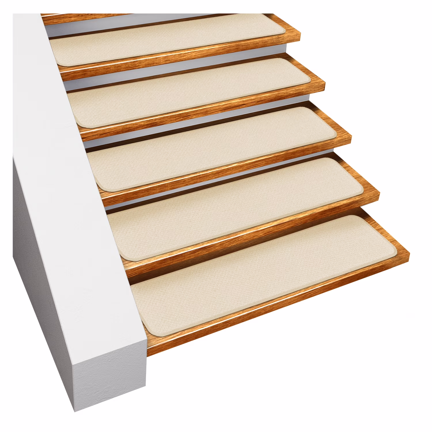 Set of 15 Skid-Resistant Carpet Stair Treads - Ivory Cream - 8 Inches X 23.5 Inches