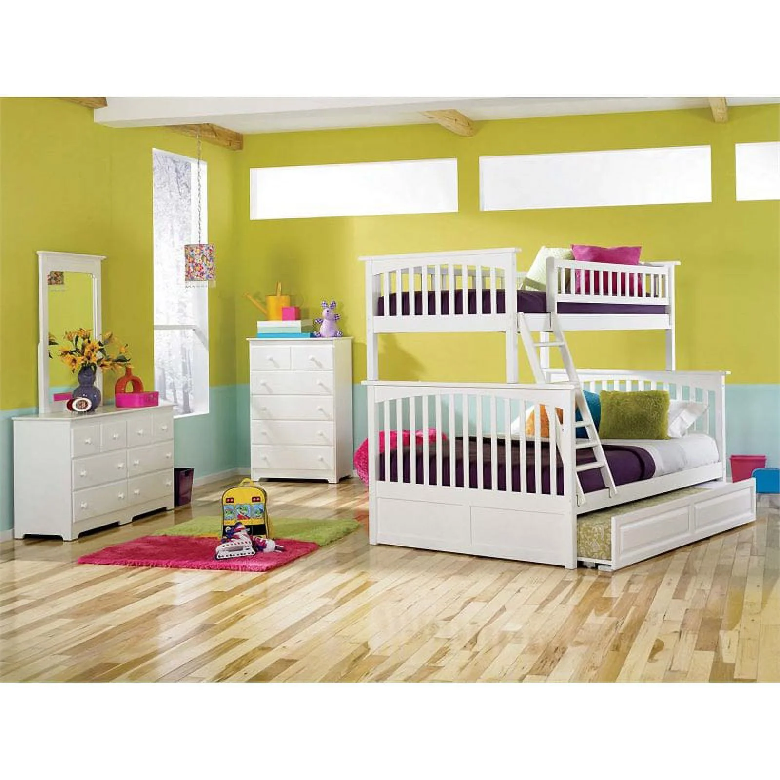 Leo & Lacey Twin Over Full Trundle Bunk Bed in White