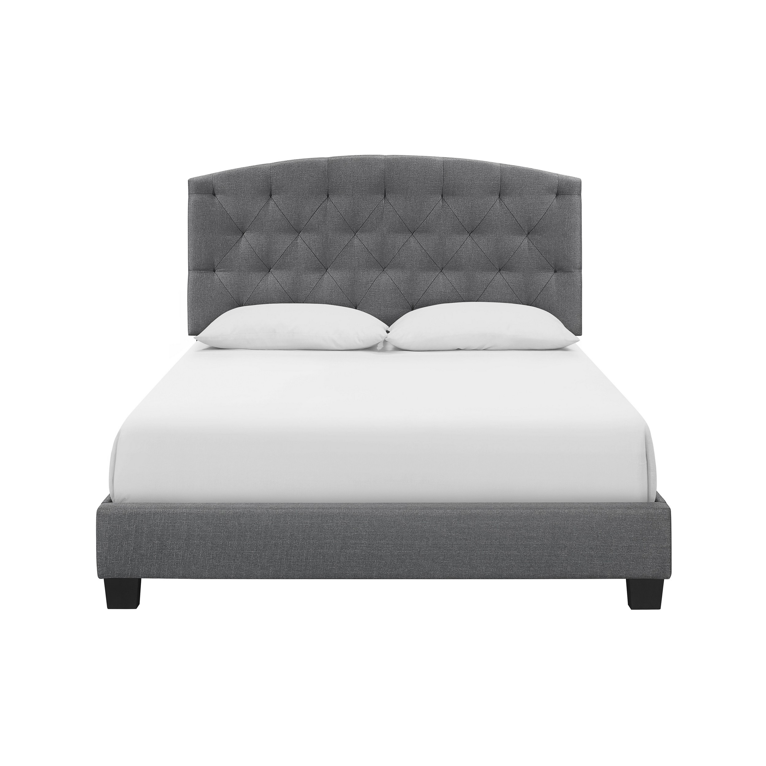 Dane Queen Size Bed, Fully Upholstered, Tufted Curved Headboard, Light Gray- Saltoro Sherpi