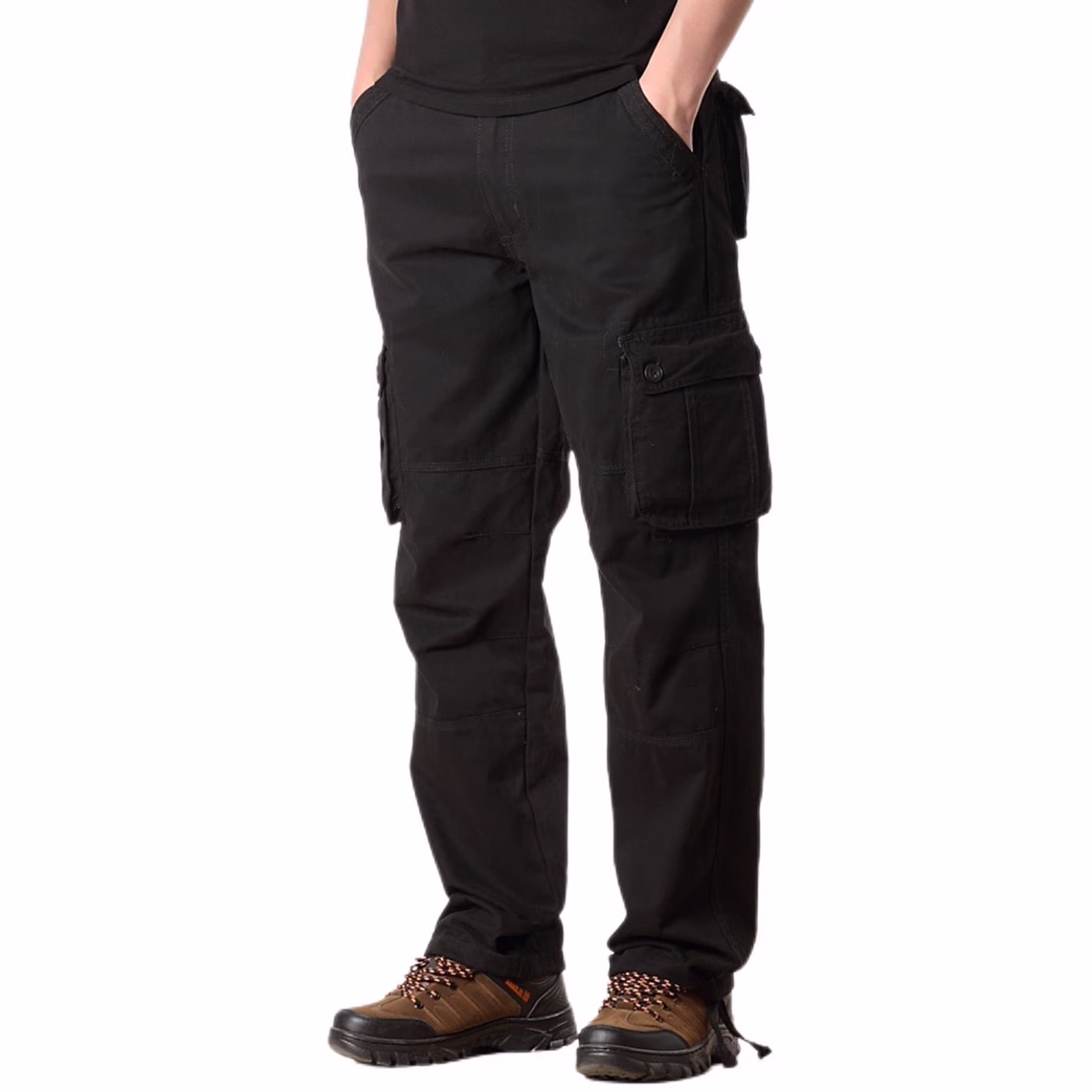 Jinda Men's Long Casual Cargo Pants Casual Trousers Ankle Cotton Vintage Summer Travel Pleated Hiking Pants Black 44