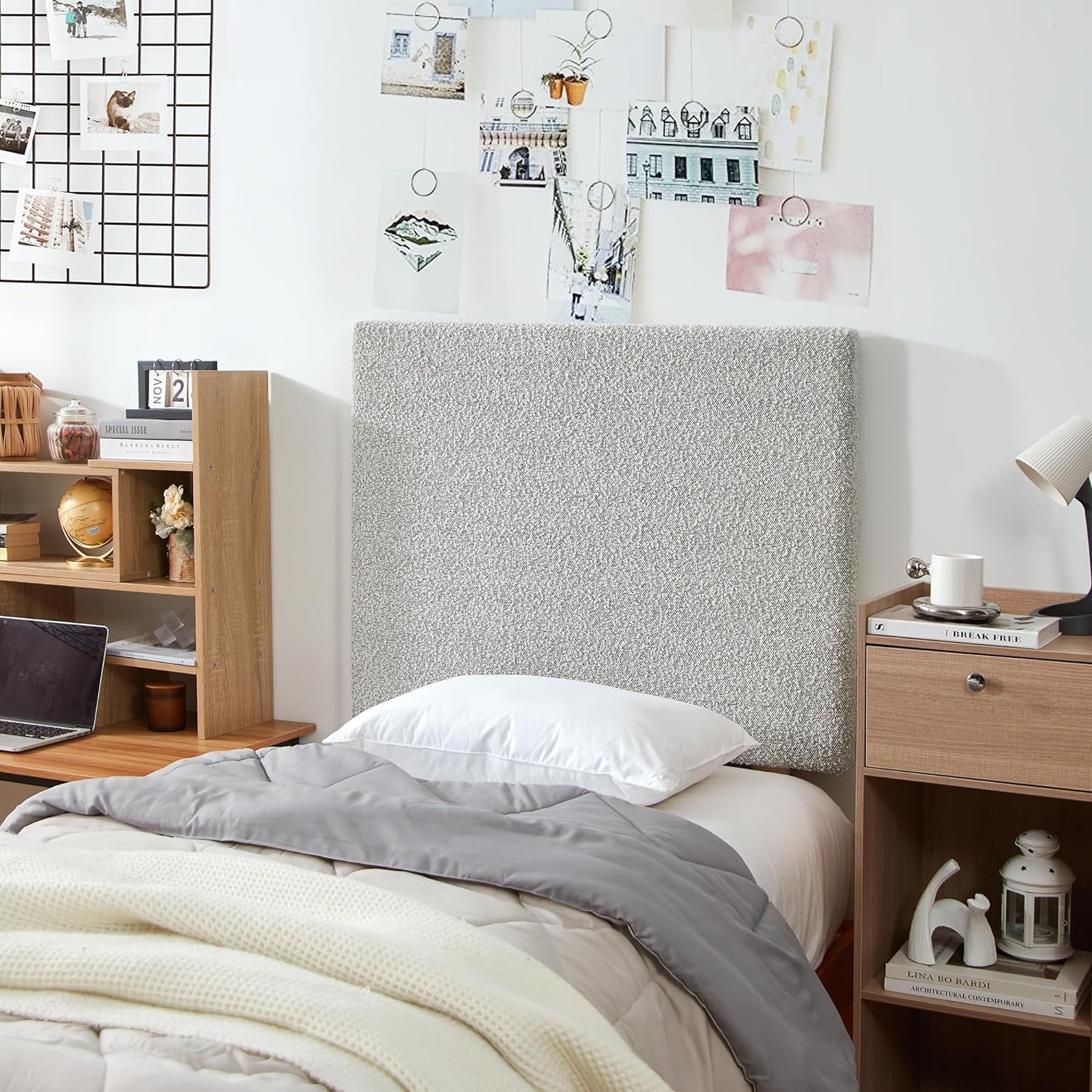 Villa Classic - College Headboard With Legs - Boucle Gray + Cream