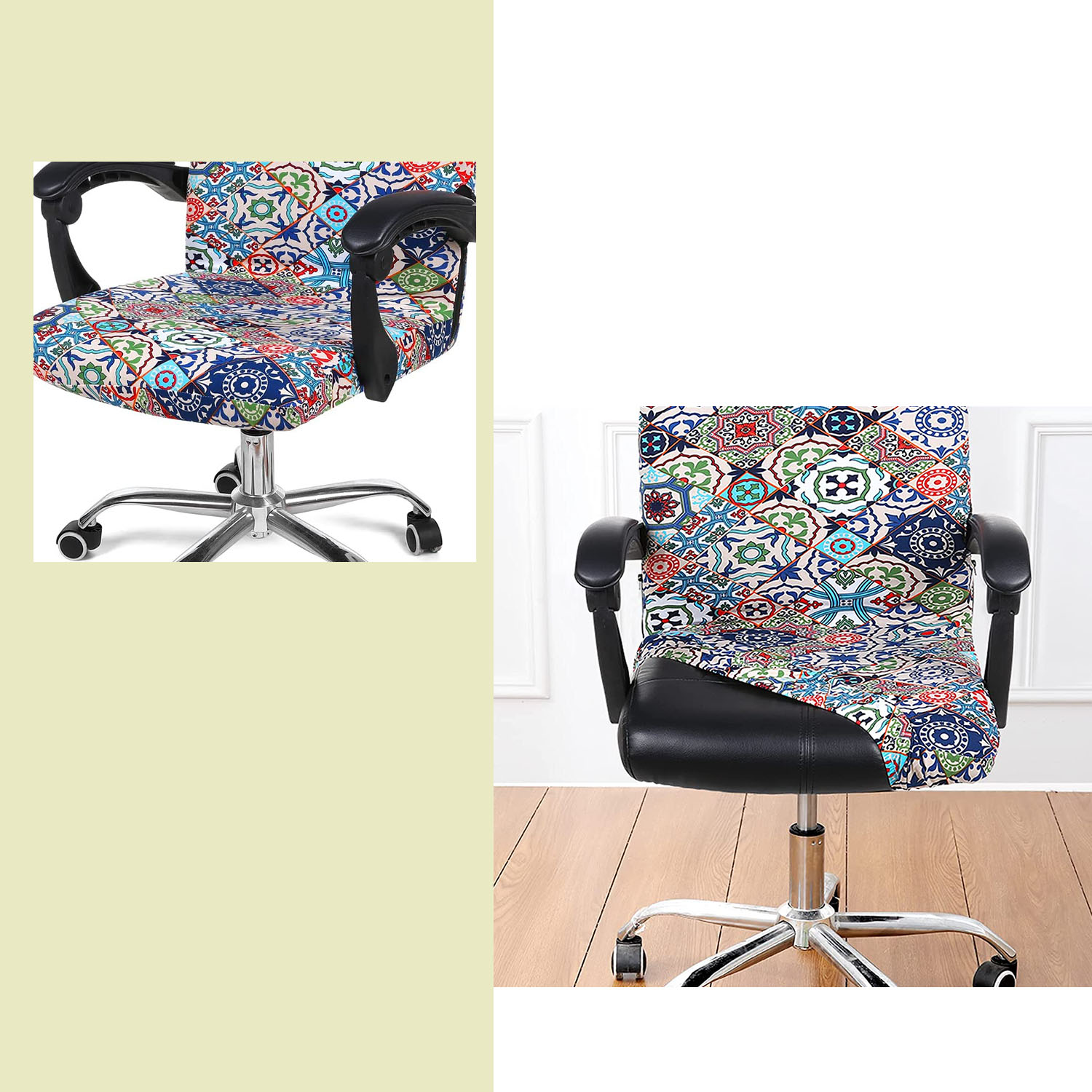 Stretch Printed Computer Office Chair Covers, Soft Fit Universal Desk Rotating Chair Slipcovers, Removable Washable Anti-Dust Spandex Chair Protector Cover with Zipper