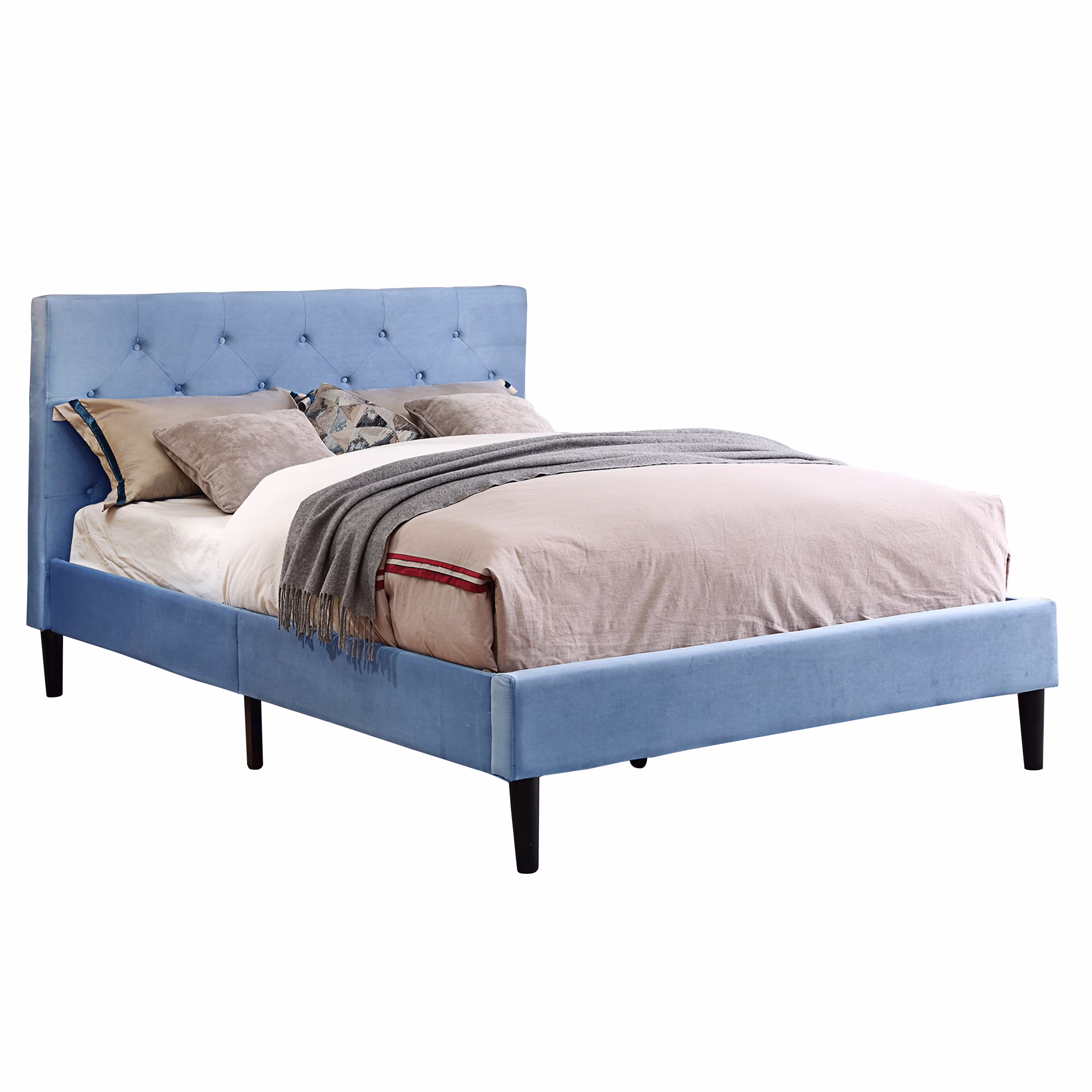 Furniture of America Frohm Button Tufted Upholstered Queen Platform Bed in Blue