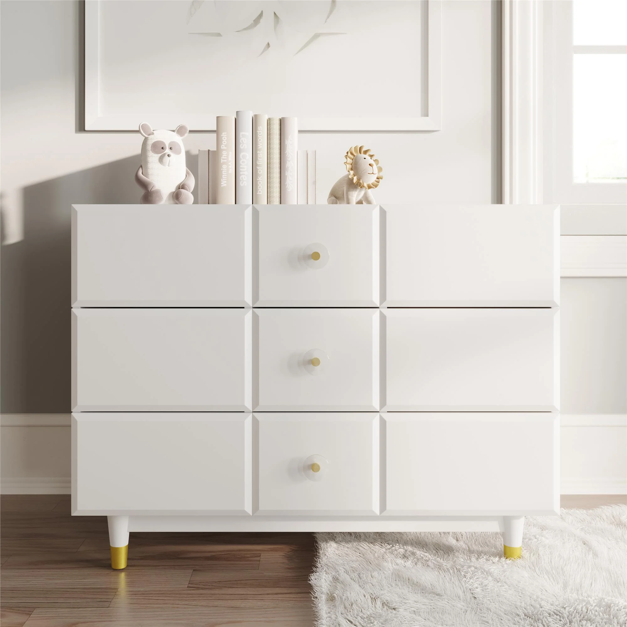 Little Seeds Aviary 3-Drawer Dresser with Gold Hardware, White