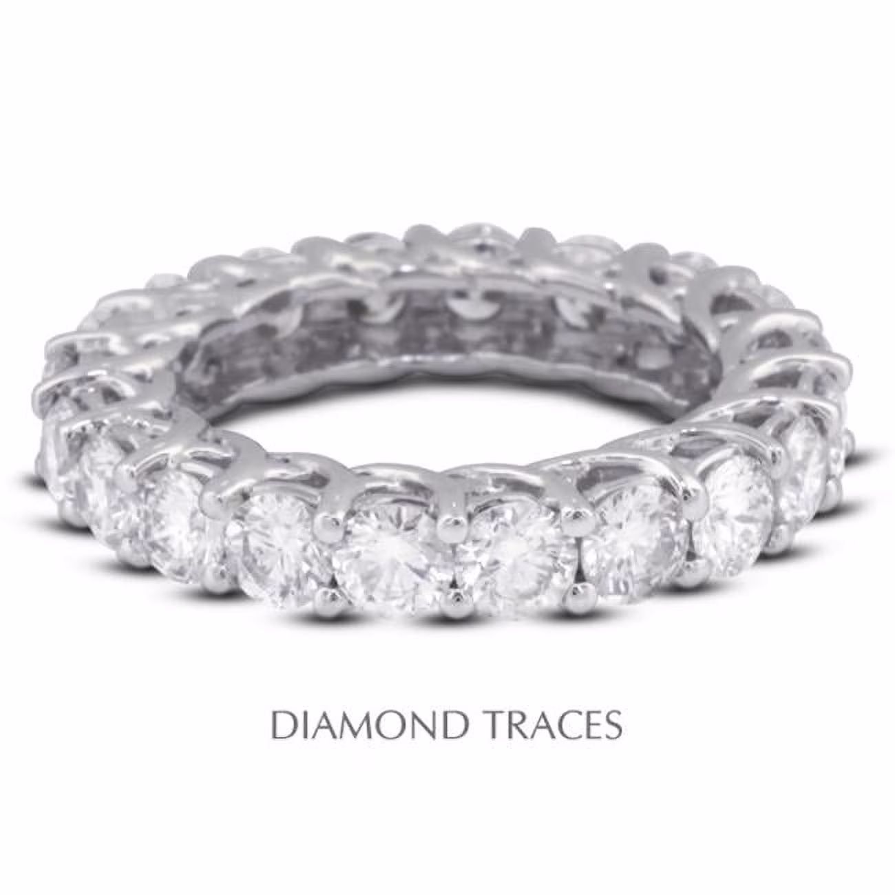 Diamond Traces UD-EWB418-3440 18K White Gold 4-Prong Setting 3.01 Carat Total Natural Diamonds Trellis Eternity Ring