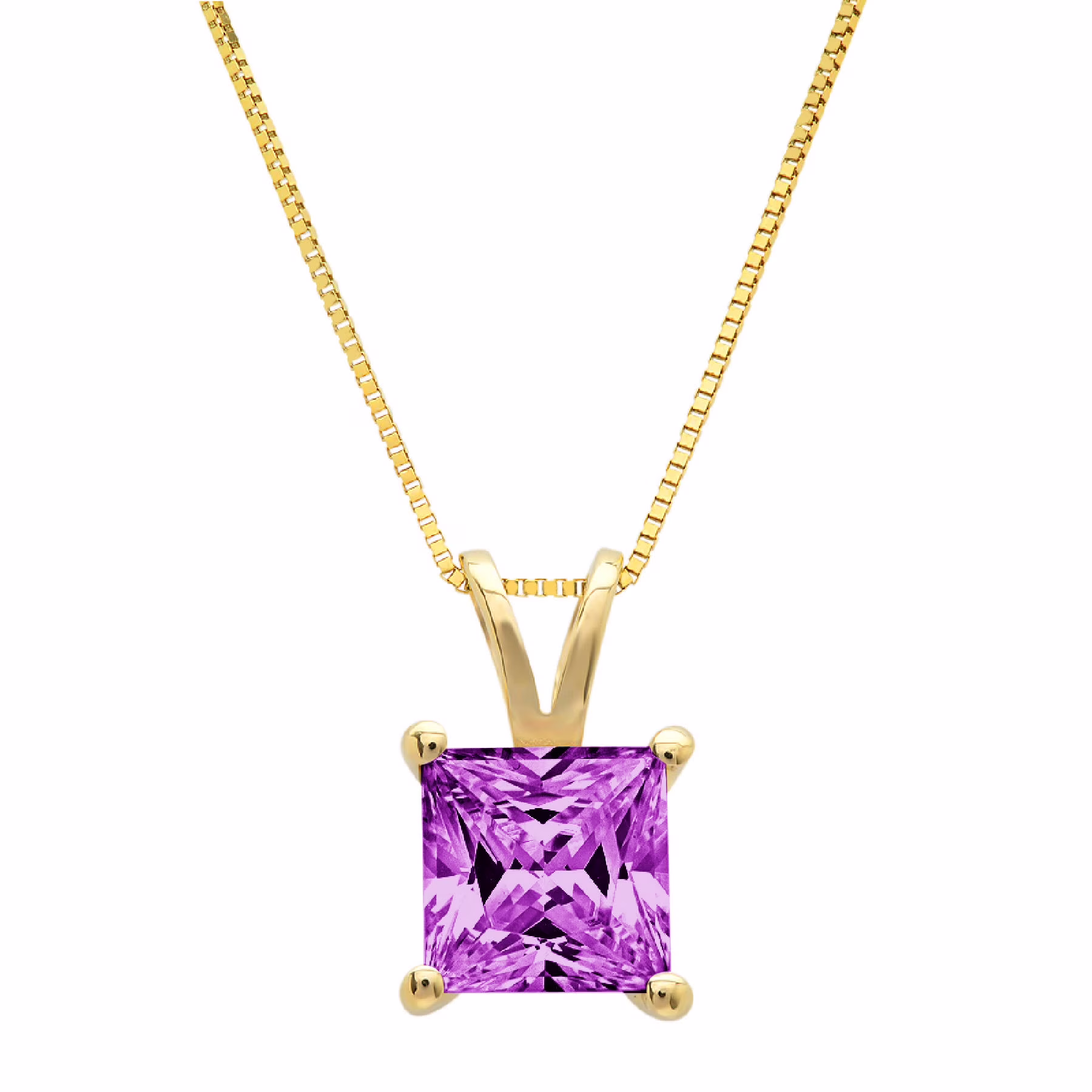 1.5 ct Brilliant Princess Cut Solitaire Simulated Alexandrite 18K Yellow Gold Pendant with 18