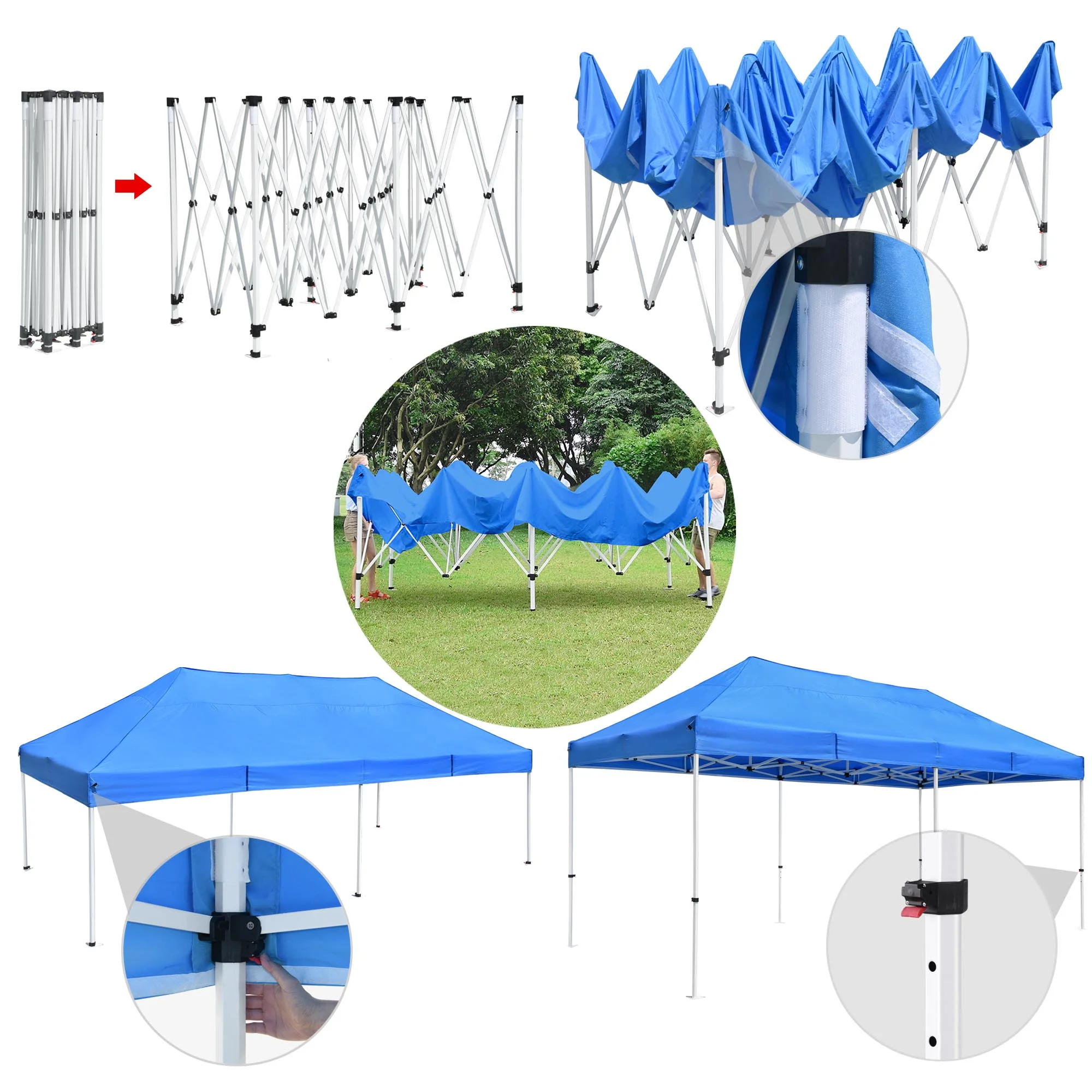 InstaHibit 10x20 ft Pop Up Canopy CPAI-84 Commercial Outdoor Trade Fair Party Tent Blue