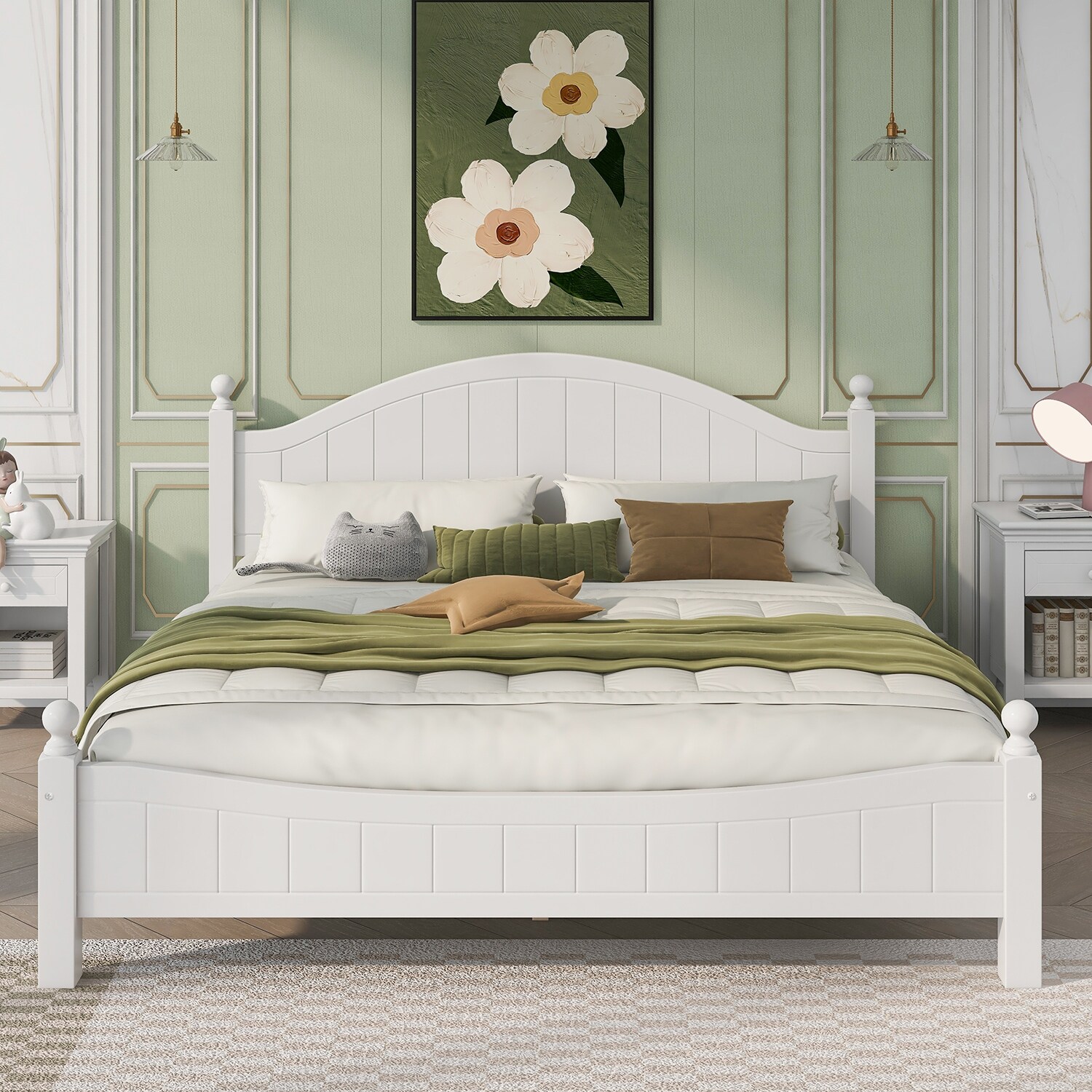 LivEditor Traditional Concise Style White Solid Wood Platform Bed King