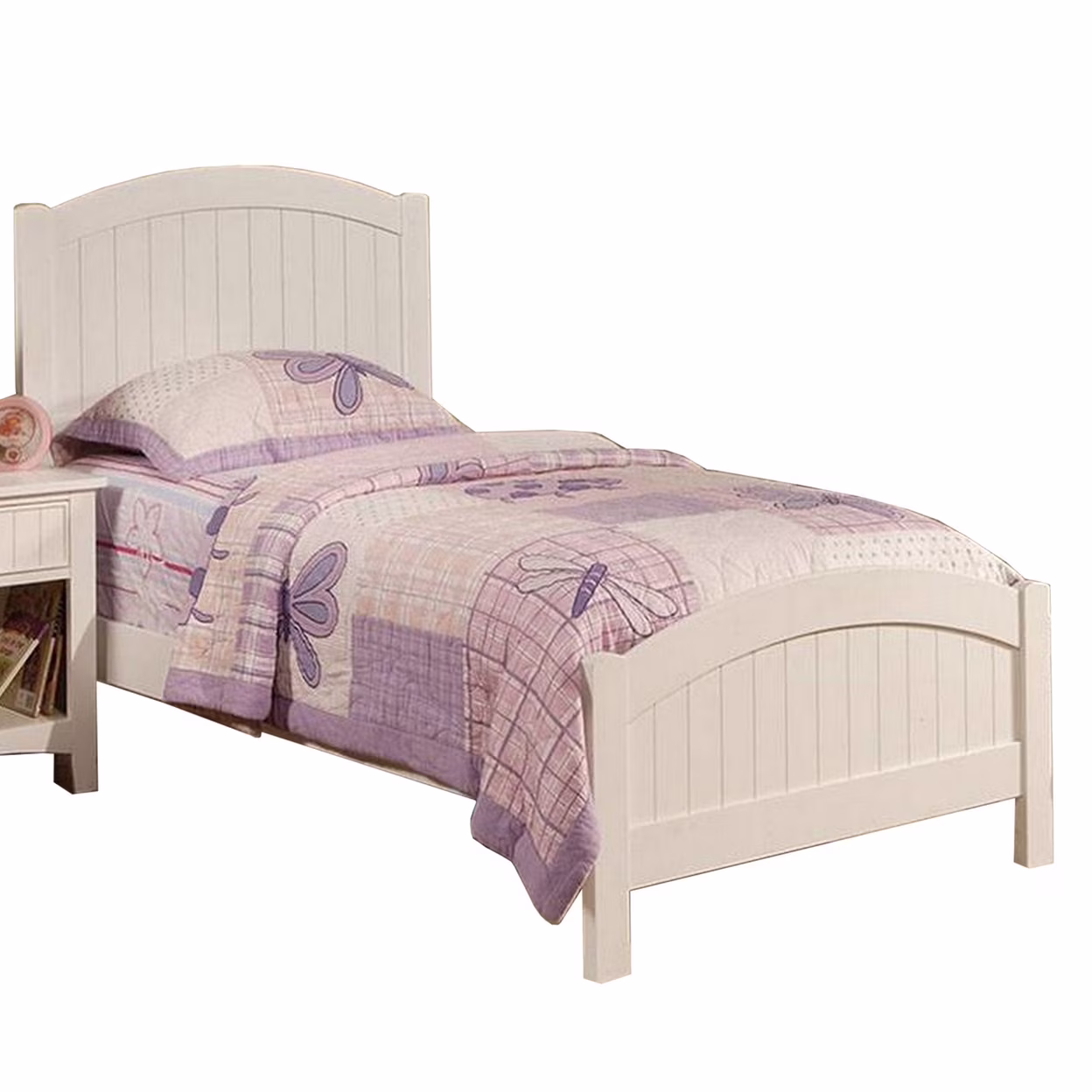 Shov Twin Size Bed, Arched Headboard, Classic White Wood Construction - Saltoro Sherpi