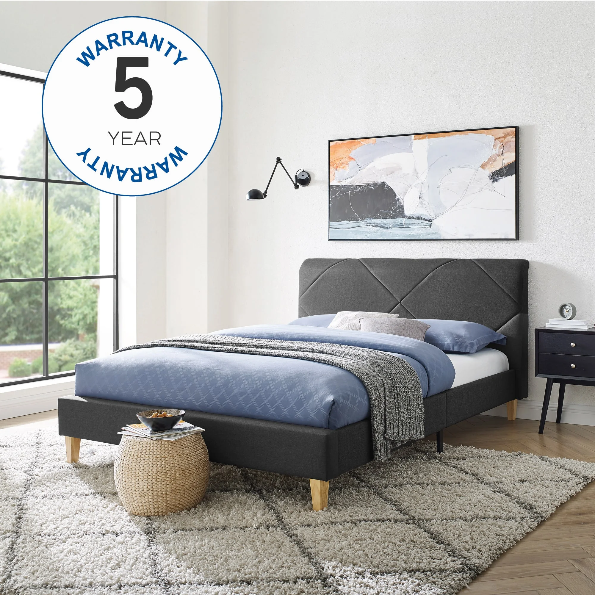 Modern Sleep Linville Upholstered Bed, Full, Grey