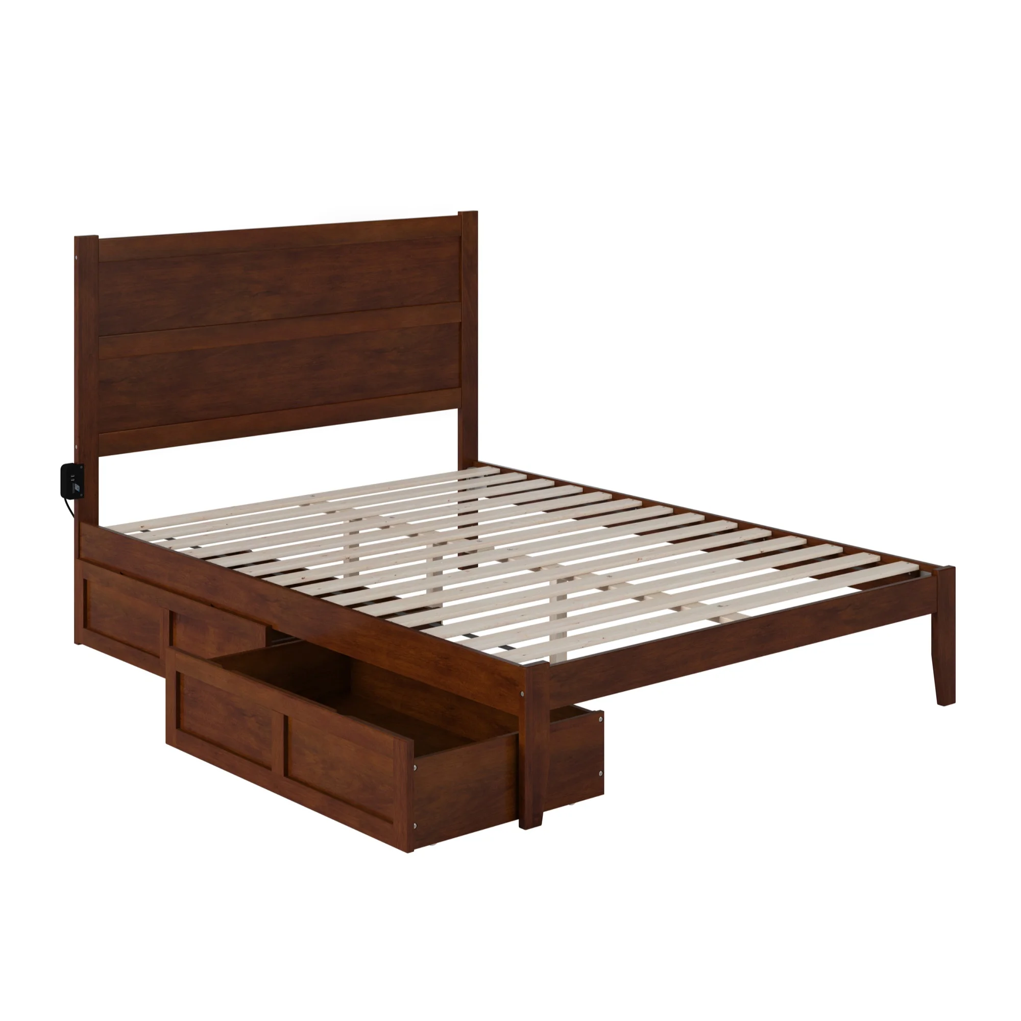 AFI NoHo Contemporary Wood Queen Bed with 2 Drawers in Walnut