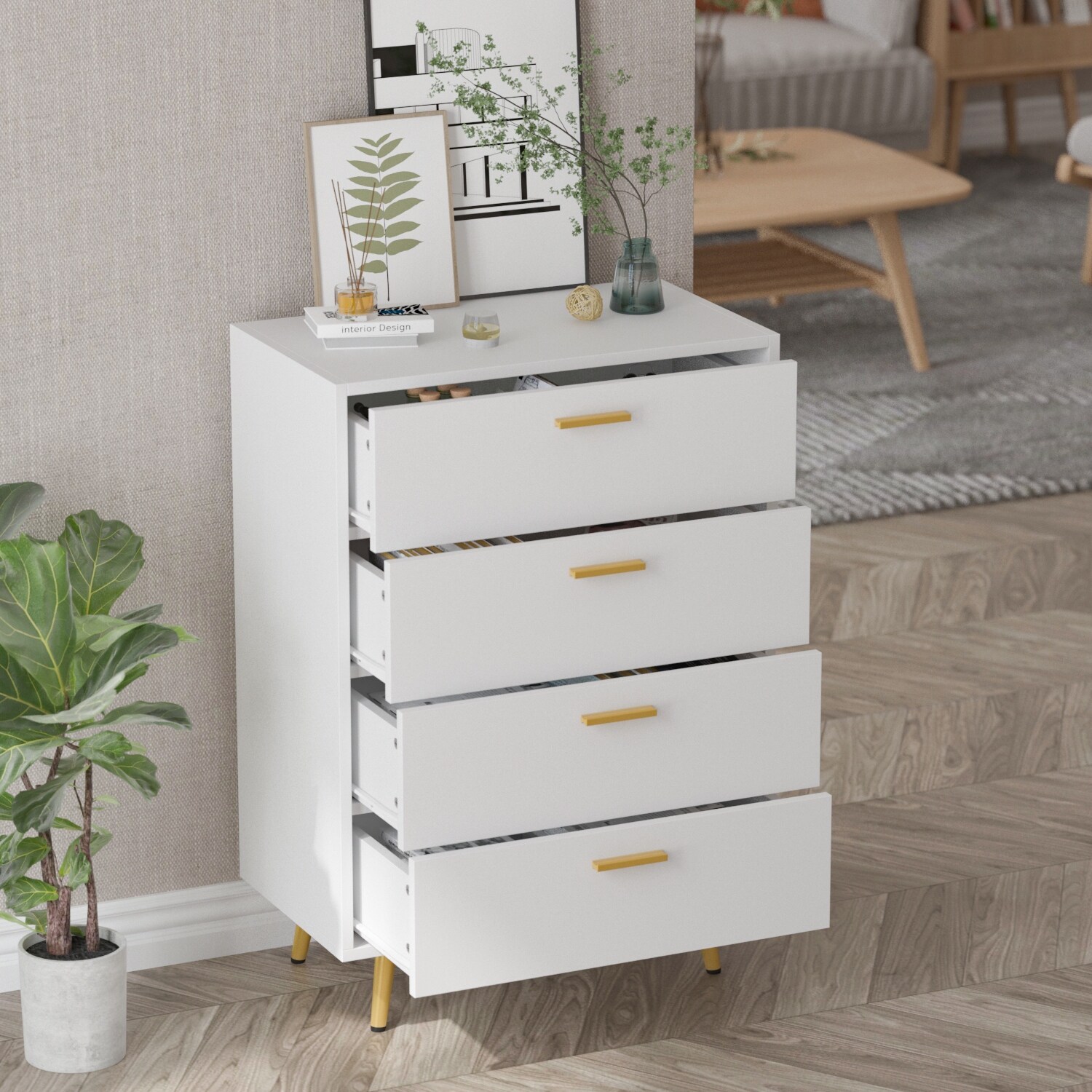 MARSON LLC 4-Drawer Chest Dresser Storage cabinet For Home & Office White N/A