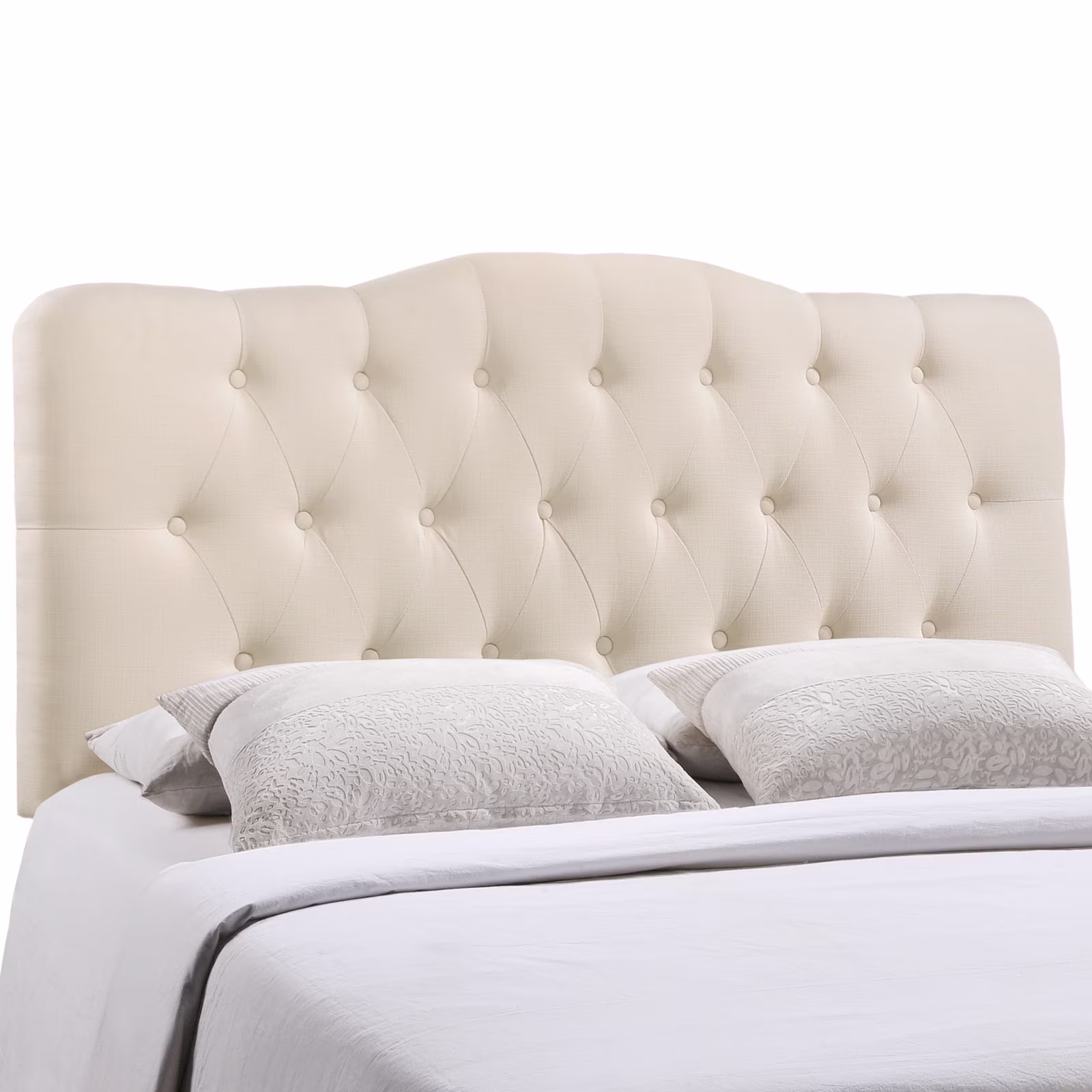 Modern Contemporary Full Size Fabric Headboard, Ivory Fabric