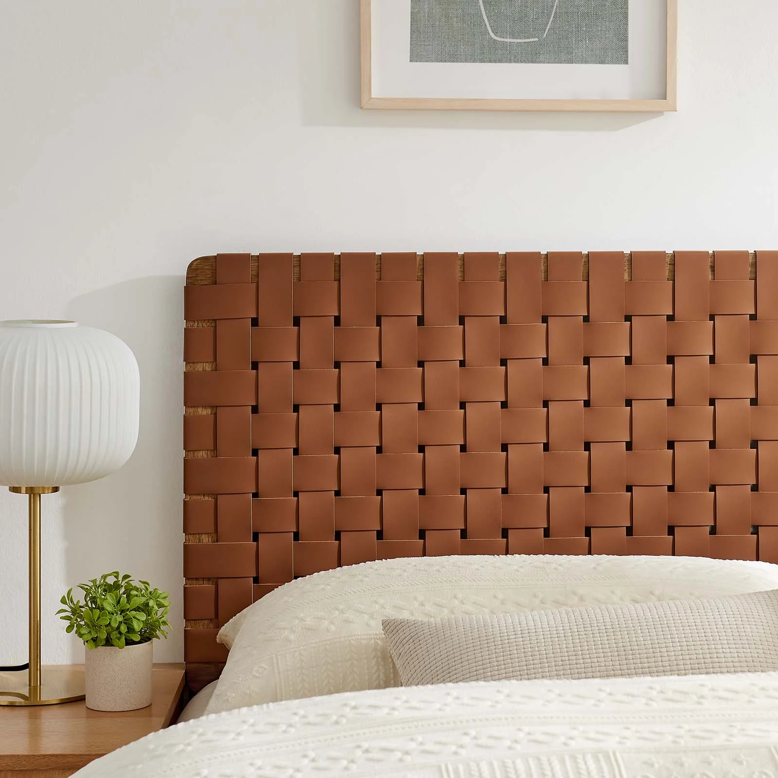 Modway Sparta Weave Queen Vegan Leather Headboard in Walnut Brown