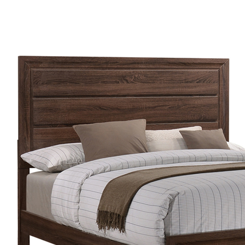 Wooden Queen Size Bed with Panel Headboard and Tapered Feet, Brown- Saltoro Sherpi