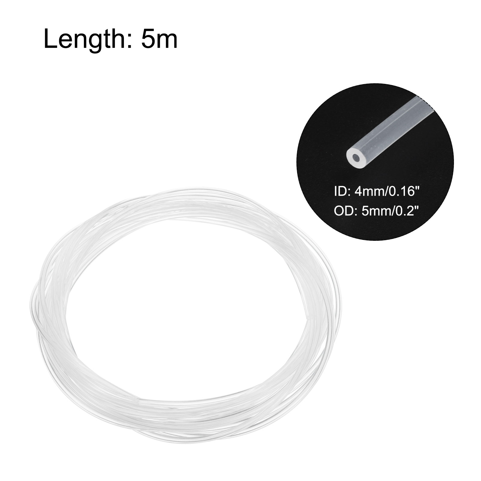 PTFE Tubing Hose 16.4ft Long, 4mm ID 5mm OD High Temperature Tube, Insulating 3D Printer Hose Clear