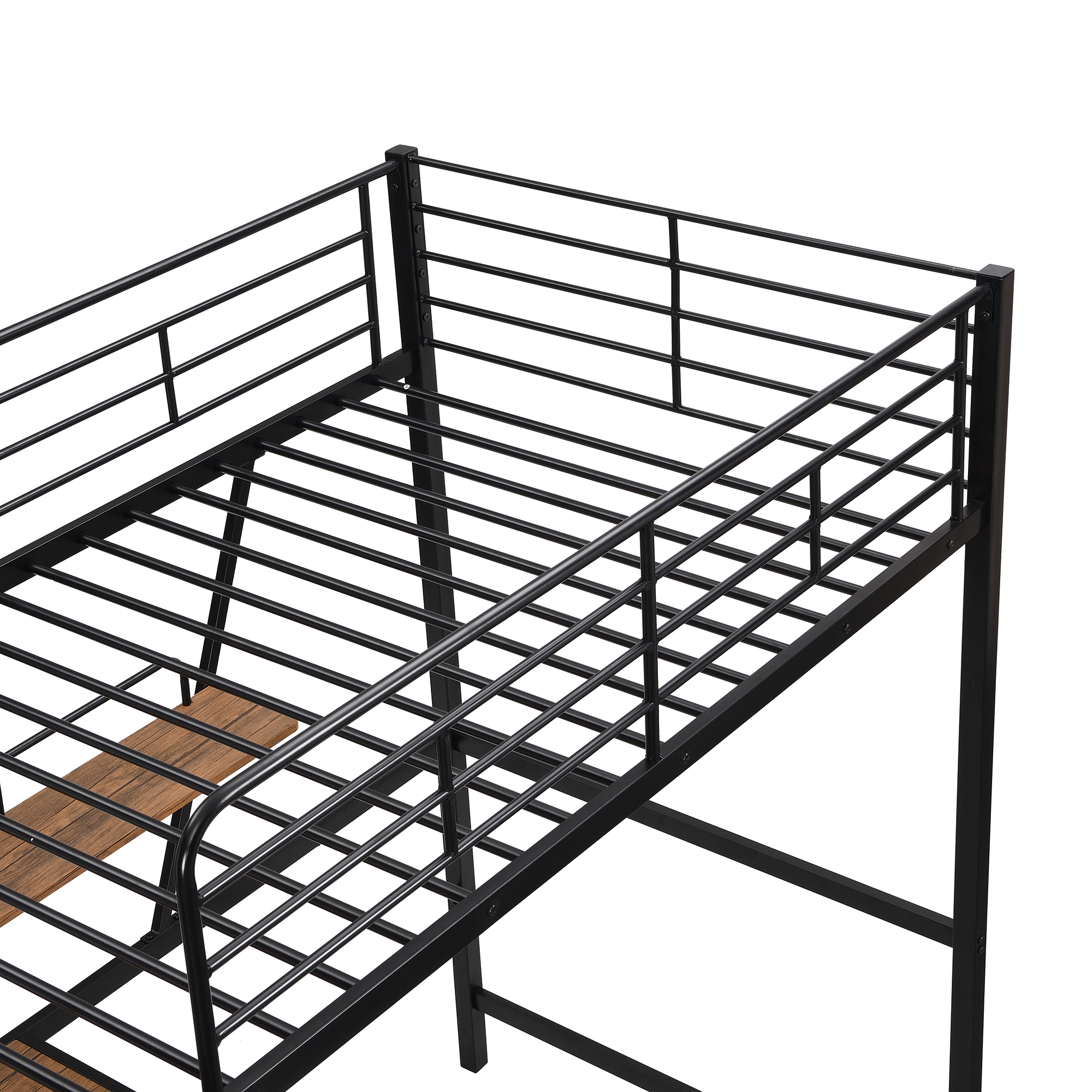 MMTX Metal Loft Twin Bed with L-shaped Desk and Shelf - Black