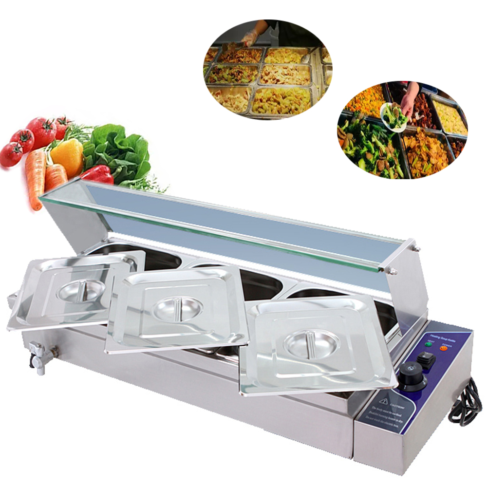 TECHTONGDA Buffet Food Warmer Stainless Steel Bain Marie Buffet Countertop 3 Pot Electric Steam Heater 4