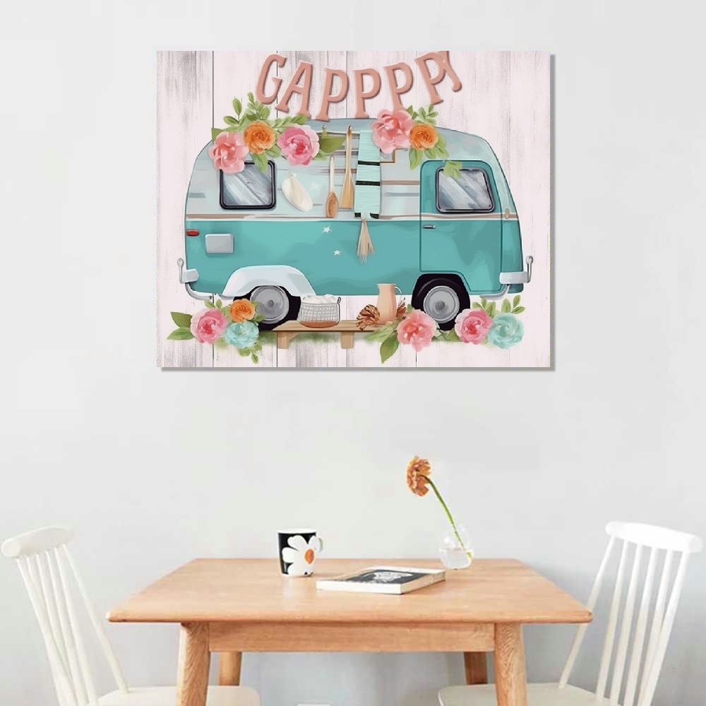 Rustic Camp Canvas Wall Art Framed Happy Camper Poster Print Canvas Painting Picture Sign Home Decoration 12x16