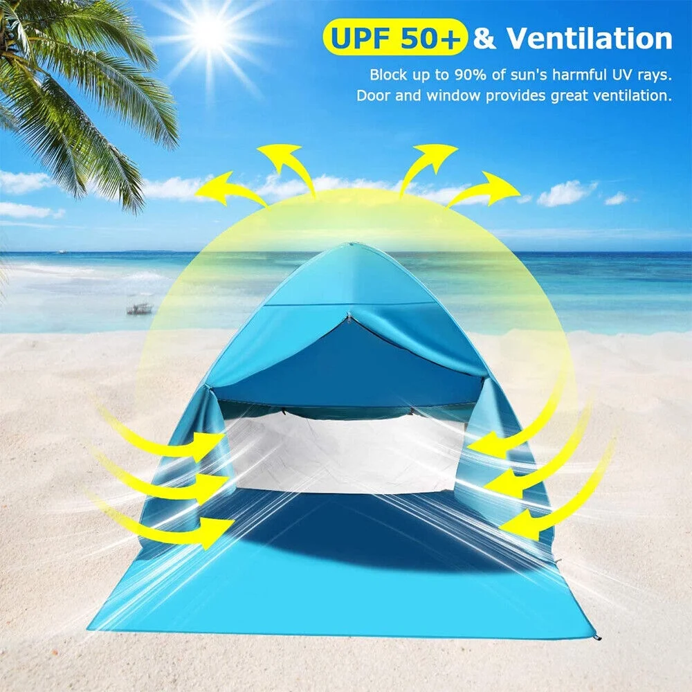 Automatic Pop-up Beach Tent Open in Seconds 3-4 Persons UPF50+ Beach Sun Shade